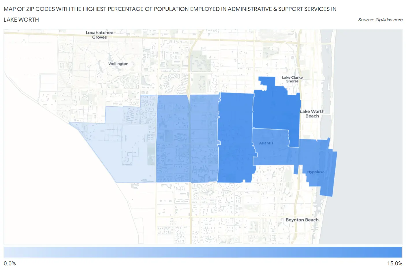 Zip Codes with the Highest Percentage of Population Employed in Administrative & Support Services in Lake Worth Map