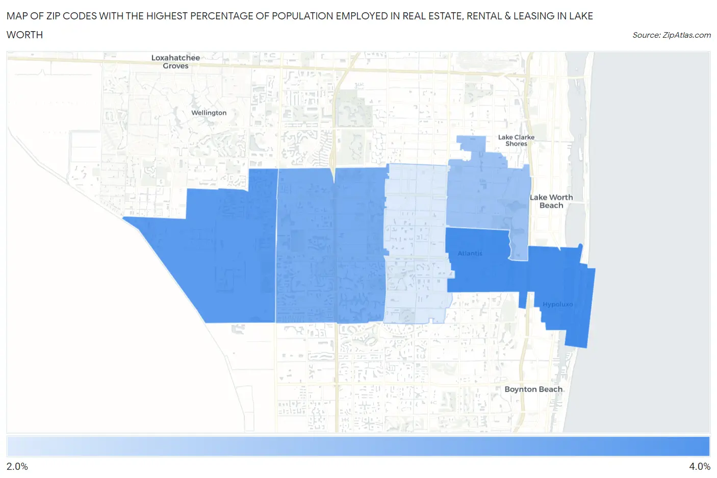 Zip Codes with the Highest Percentage of Population Employed in Real Estate, Rental & Leasing in Lake Worth Map
