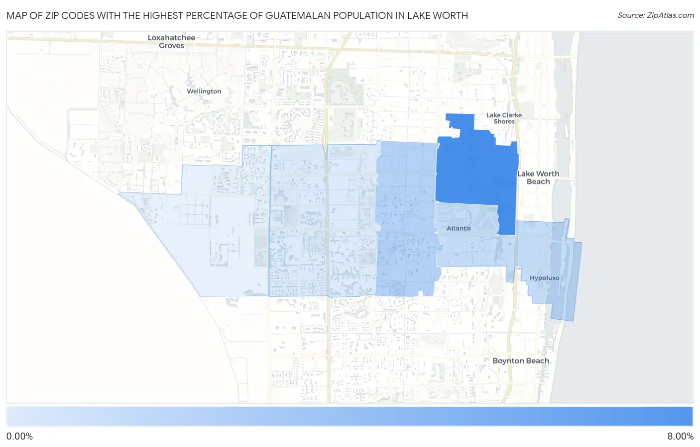 Zip Codes with the Highest Percentage of Guatemalan Population in Lake Worth Map