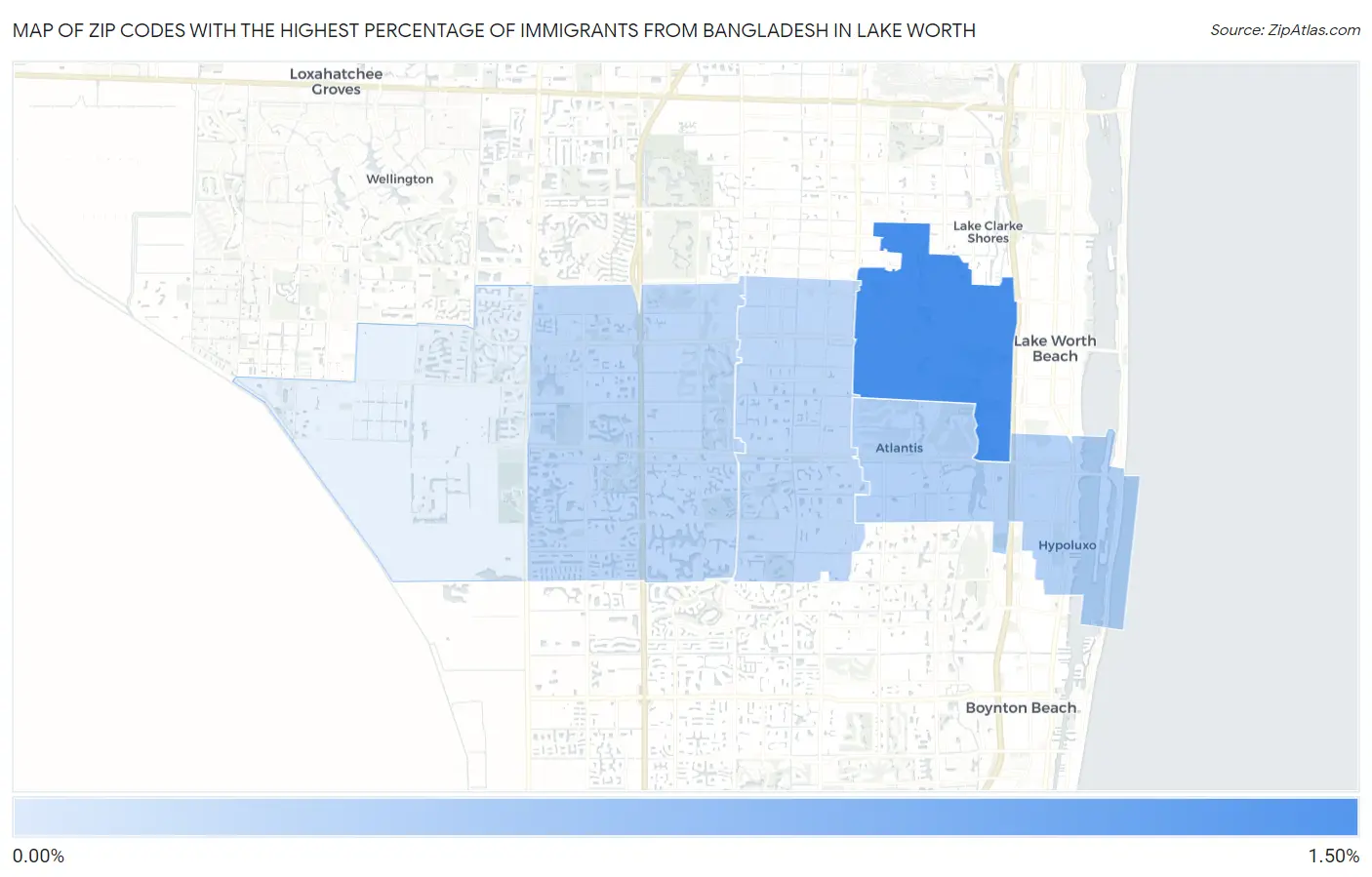 Zip Codes with the Highest Percentage of Immigrants from Bangladesh in Lake Worth Map