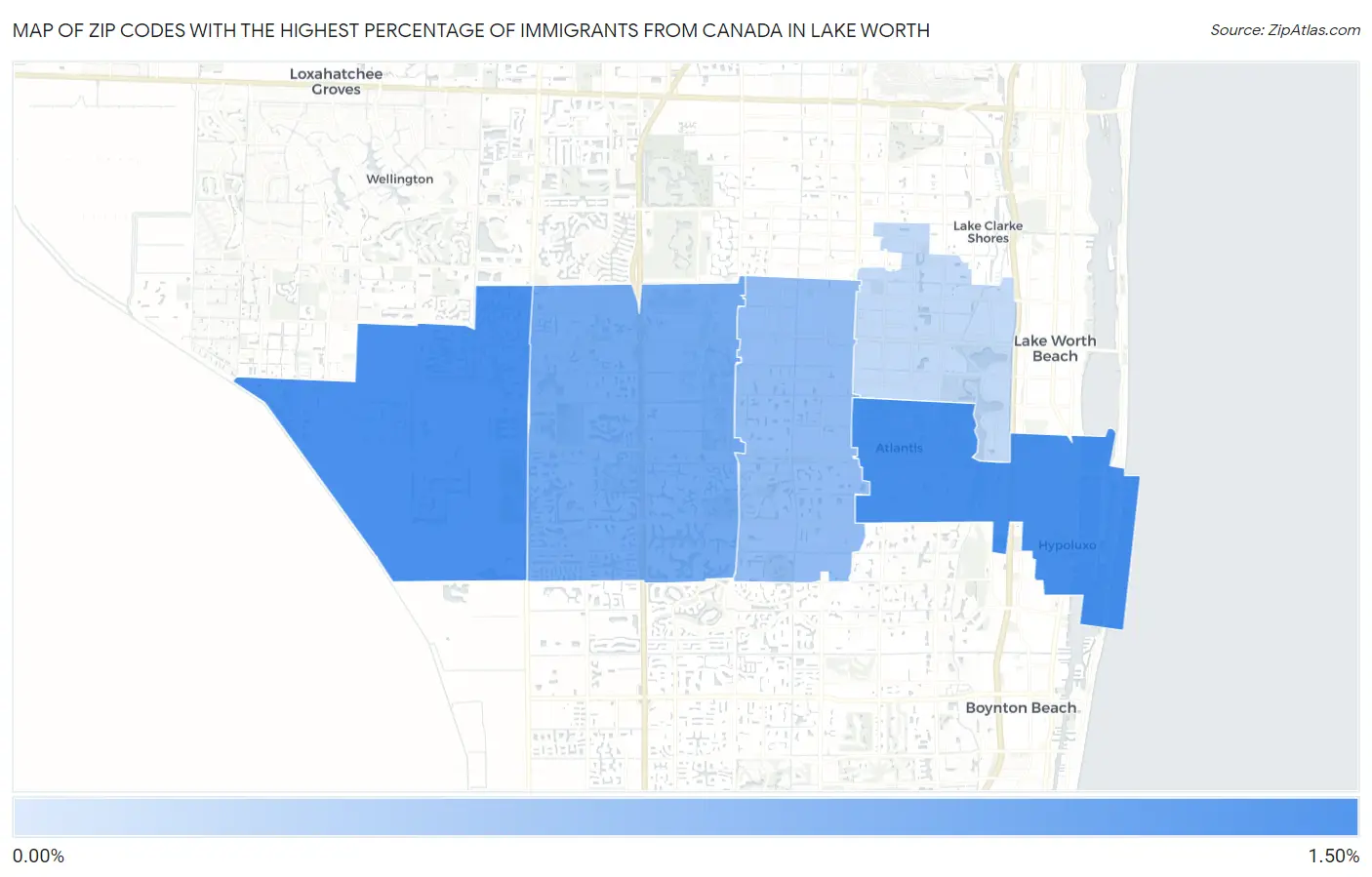 Zip Codes with the Highest Percentage of Immigrants from Canada in Lake Worth Map
