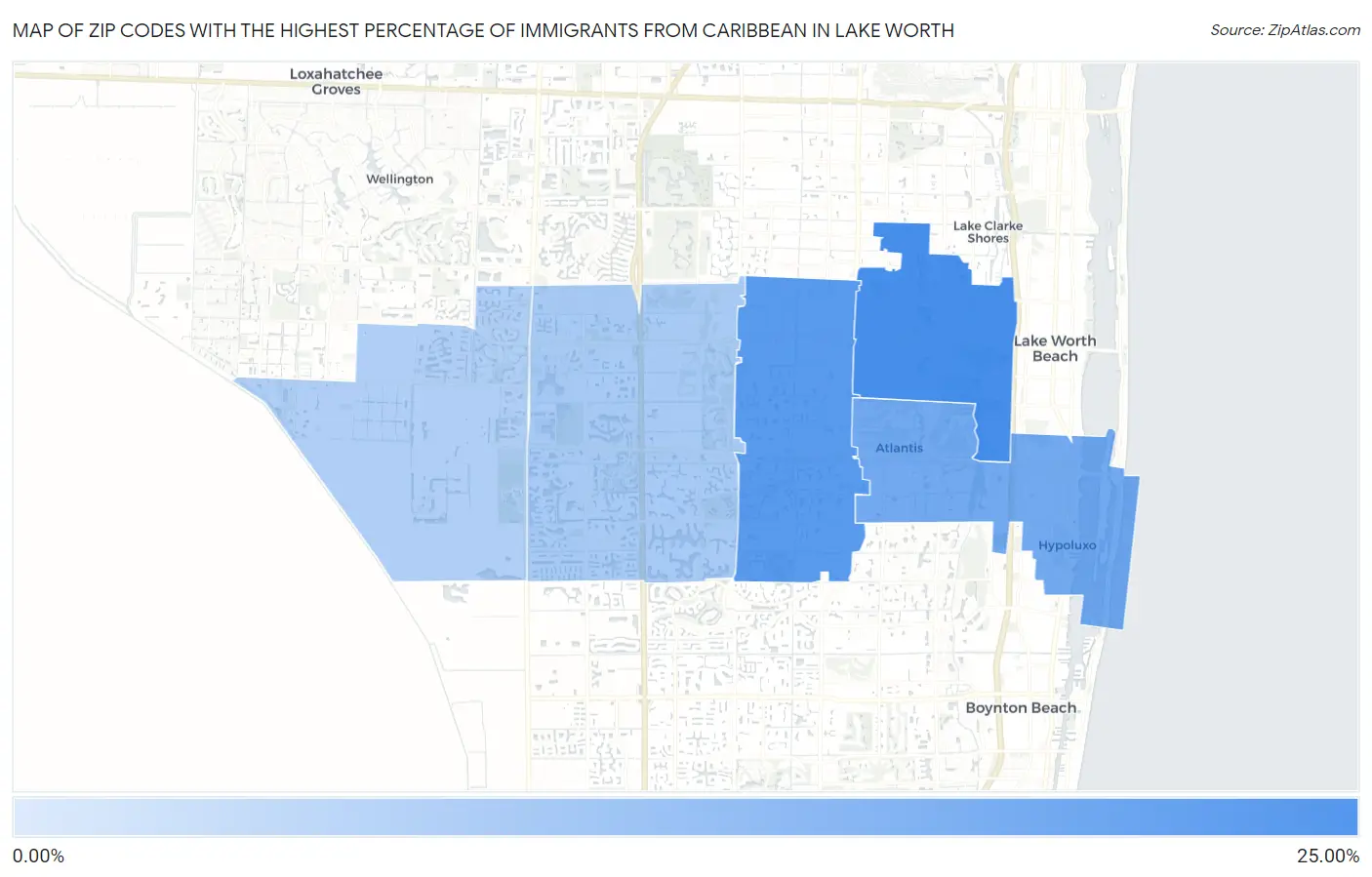 Zip Codes with the Highest Percentage of Immigrants from Caribbean in Lake Worth Map