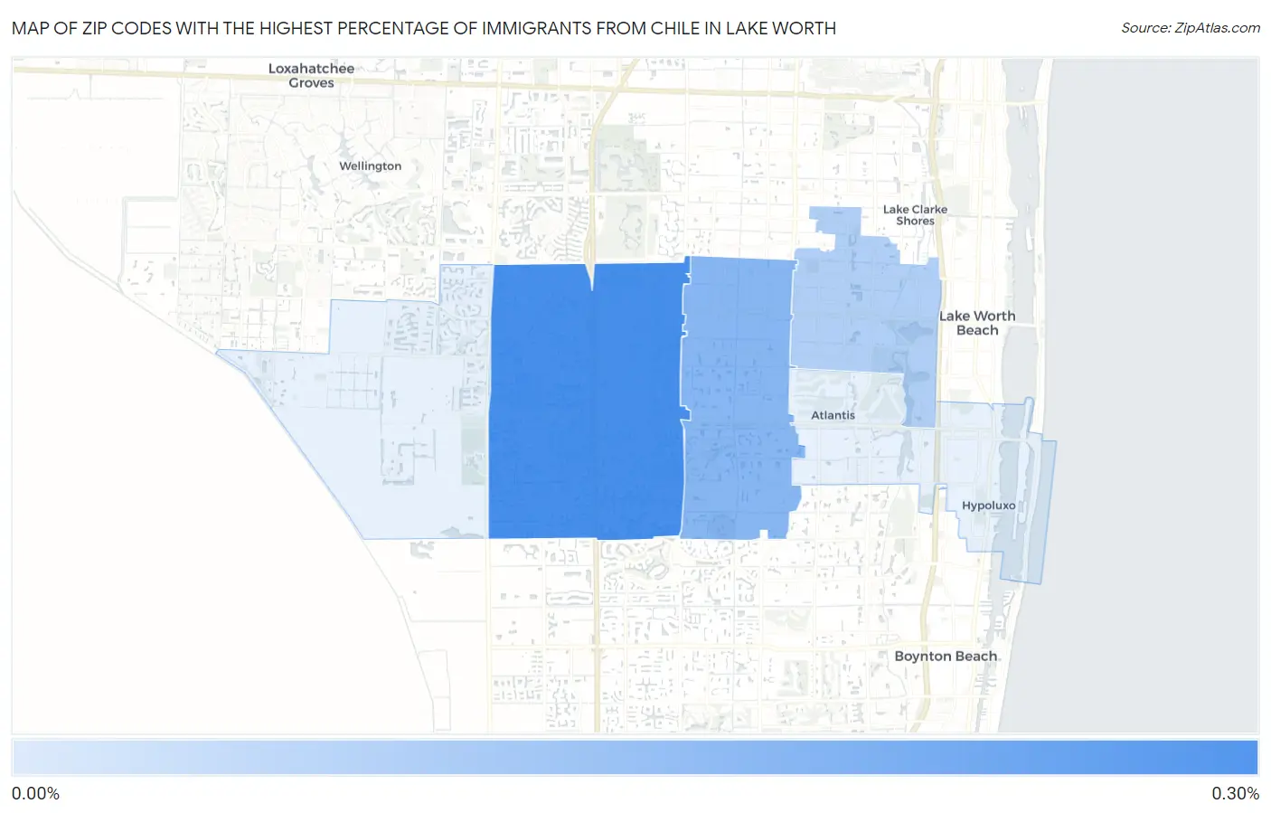 Zip Codes with the Highest Percentage of Immigrants from Chile in Lake Worth Map