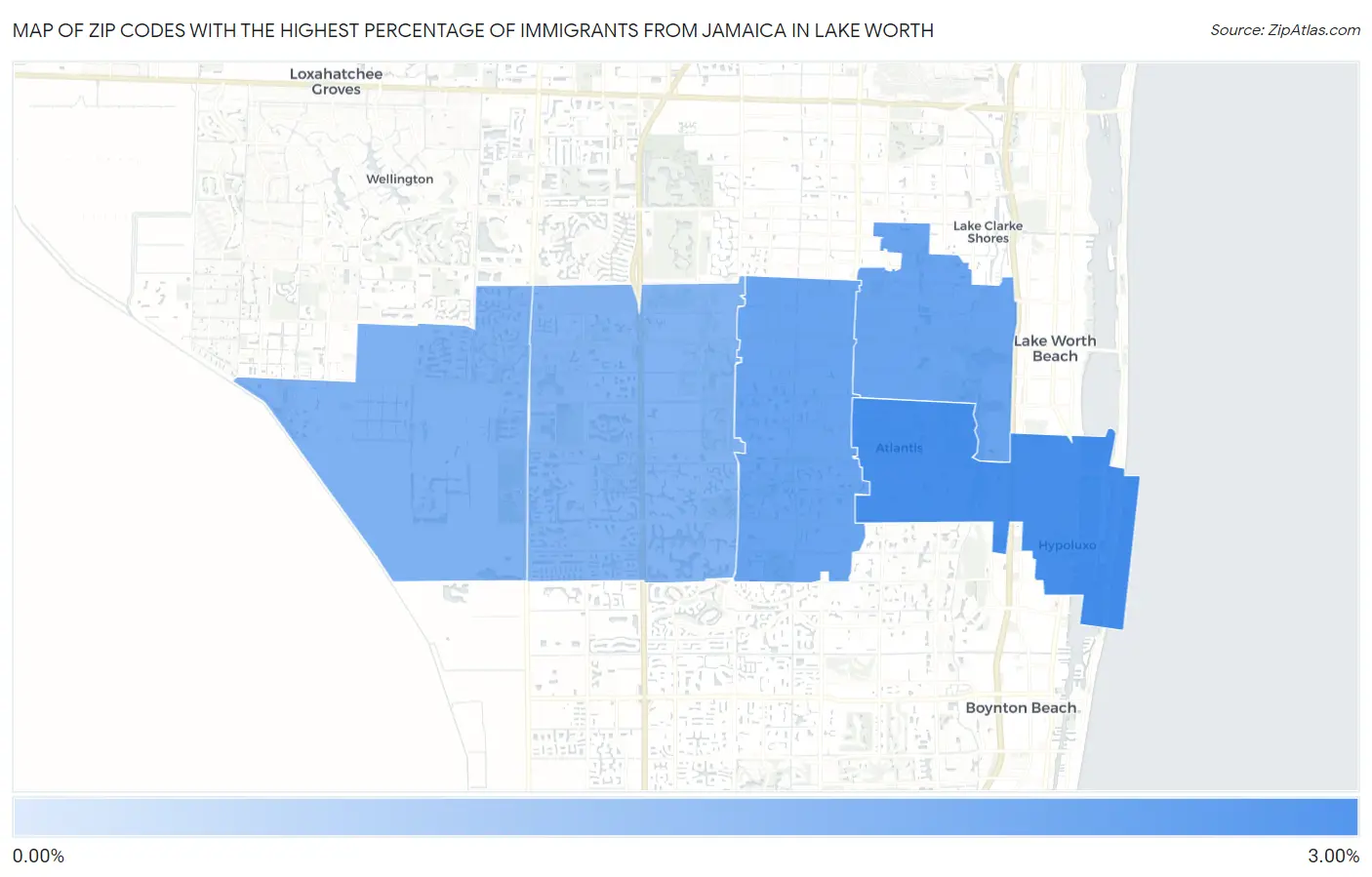 Zip Codes with the Highest Percentage of Immigrants from Jamaica in Lake Worth Map