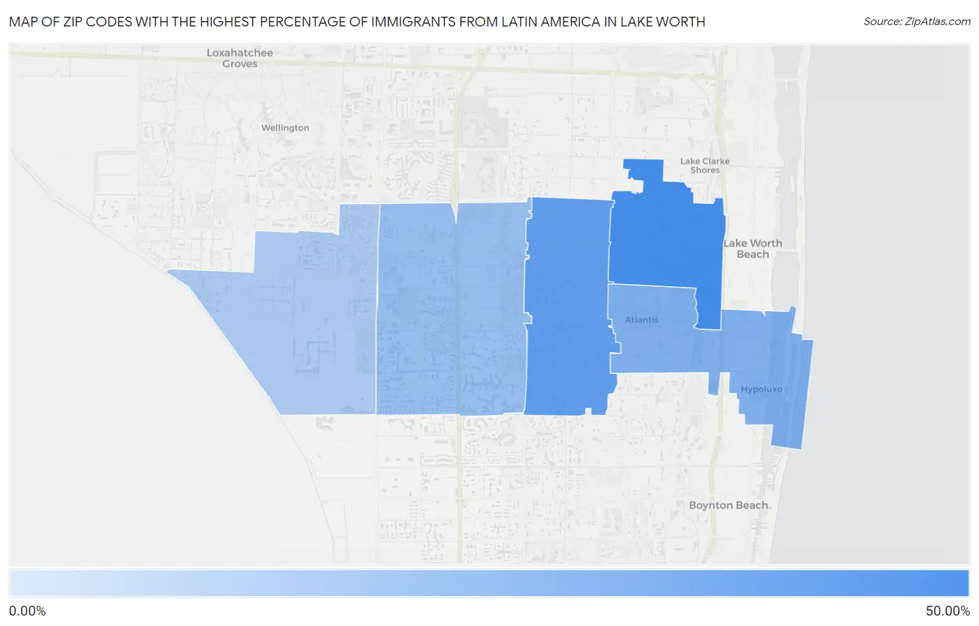 Zip Codes with the Highest Percentage of Immigrants from Latin America in Lake Worth Map