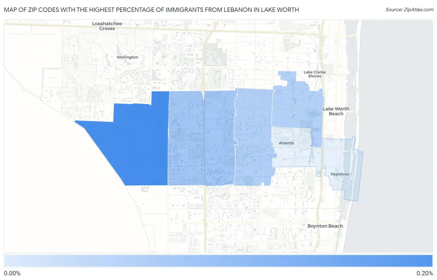 Zip Codes with the Highest Percentage of Immigrants from Lebanon in Lake Worth Map