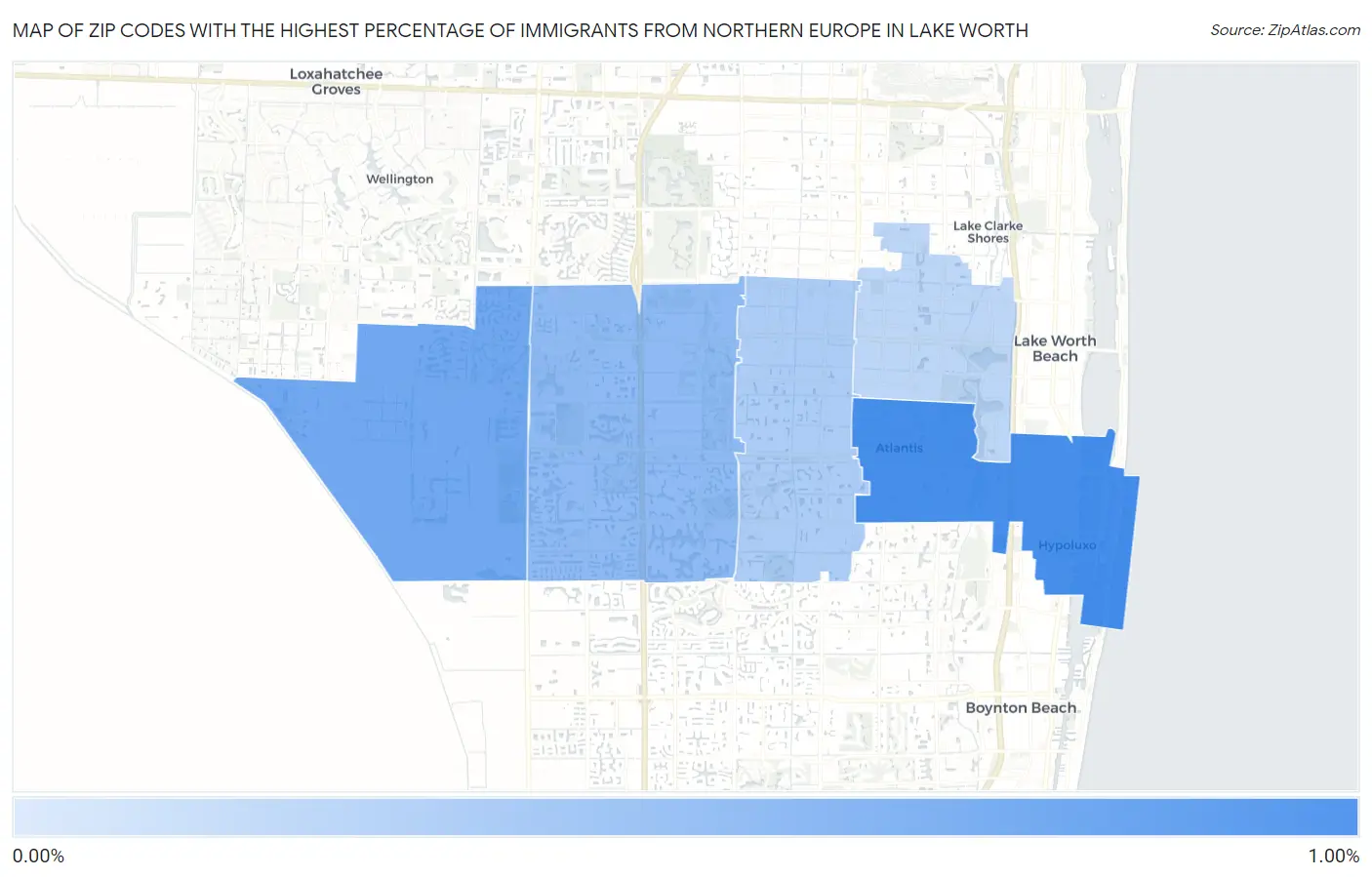 Zip Codes with the Highest Percentage of Immigrants from Northern Europe in Lake Worth Map