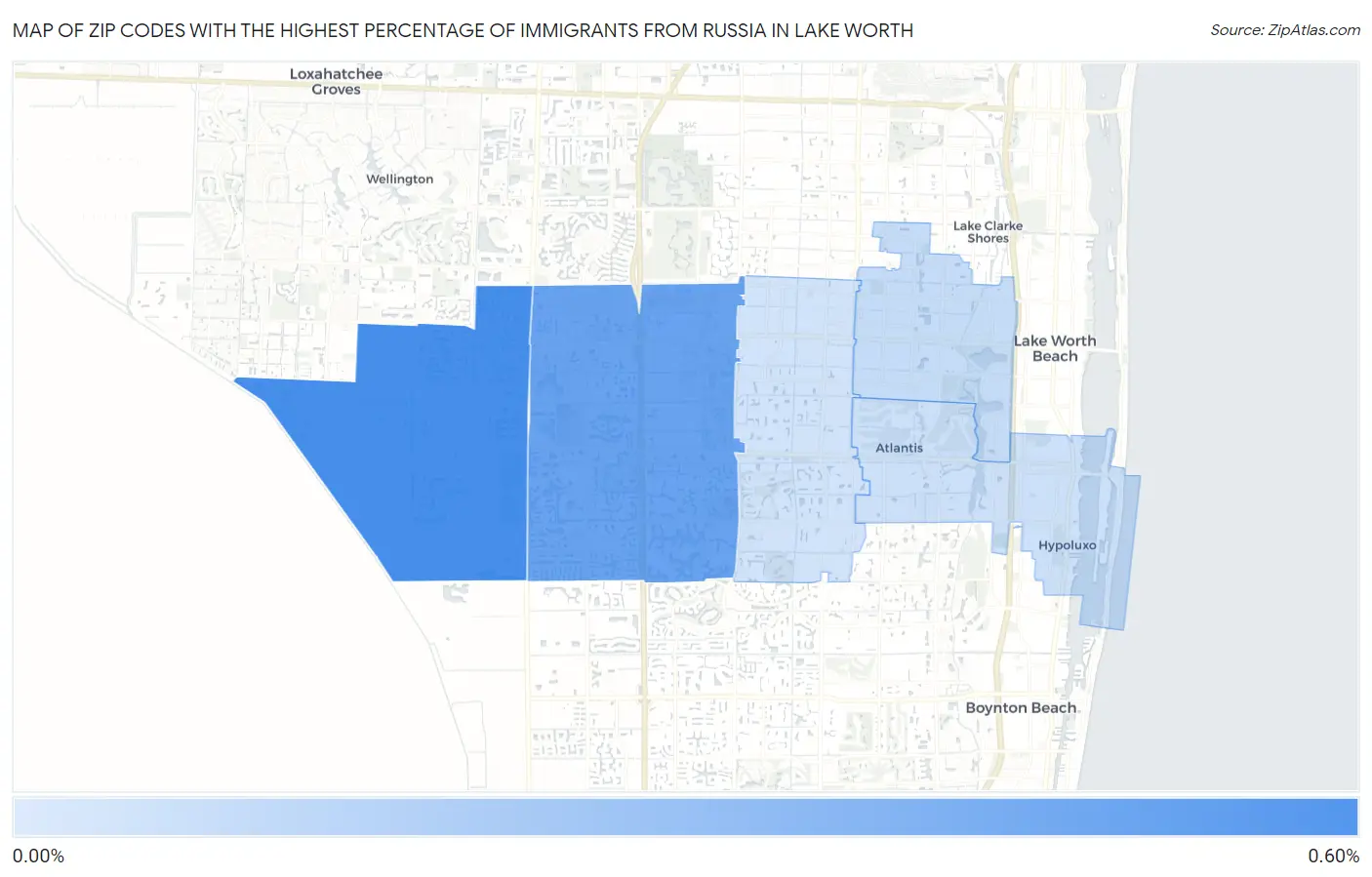 Zip Codes with the Highest Percentage of Immigrants from Russia in Lake Worth Map