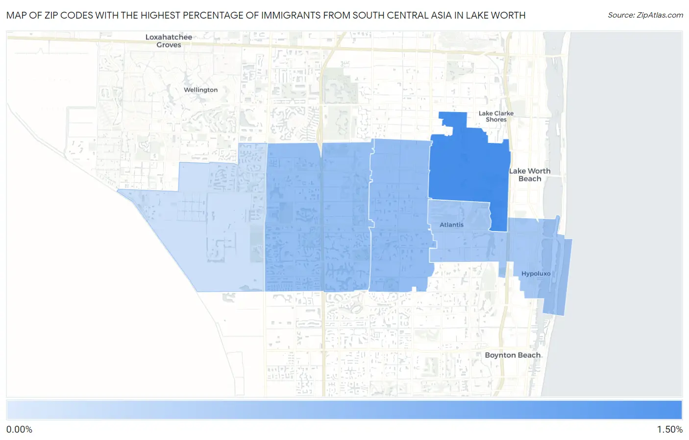 Zip Codes with the Highest Percentage of Immigrants from South Central Asia in Lake Worth Map