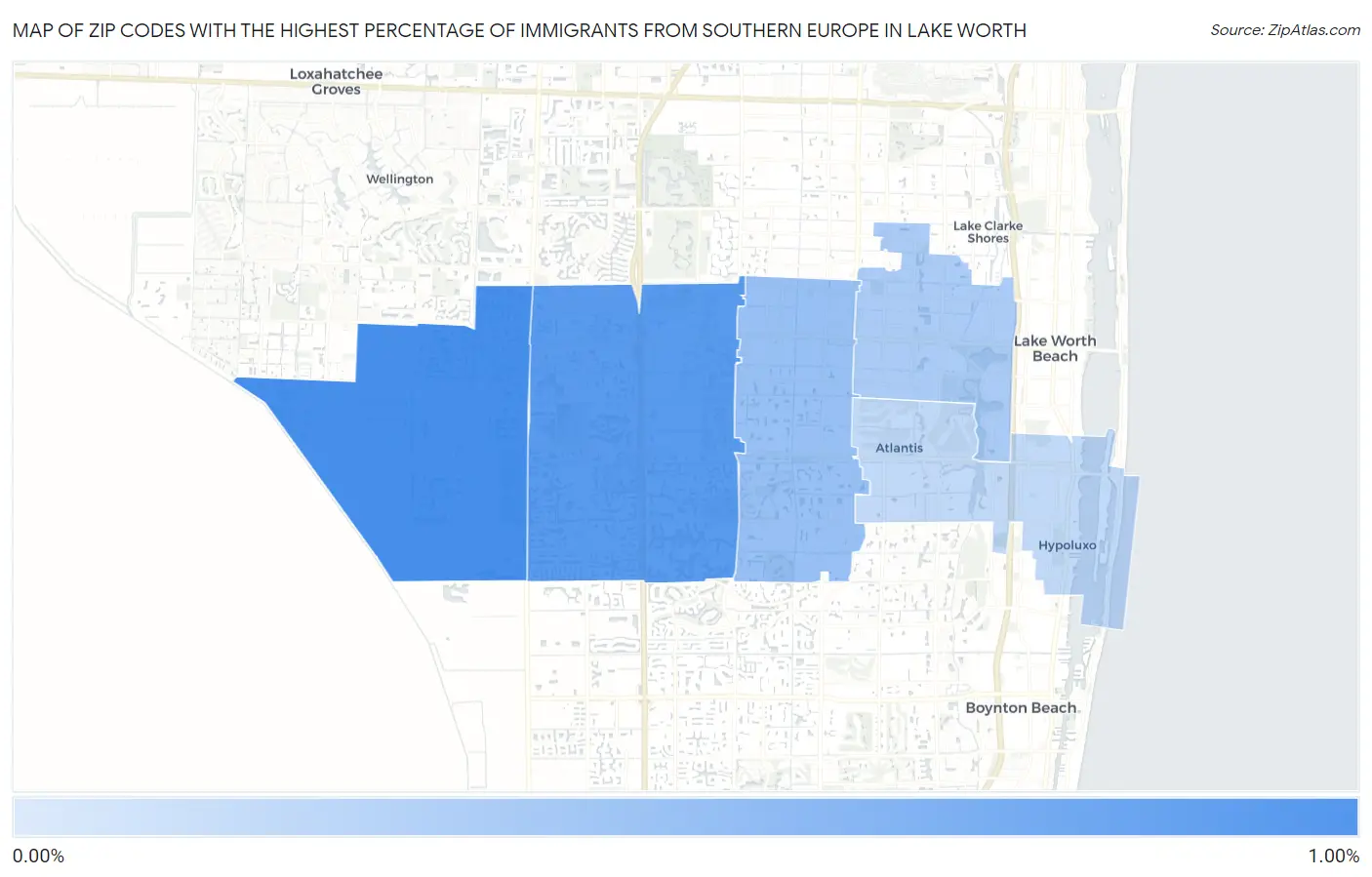 Zip Codes with the Highest Percentage of Immigrants from Southern Europe in Lake Worth Map