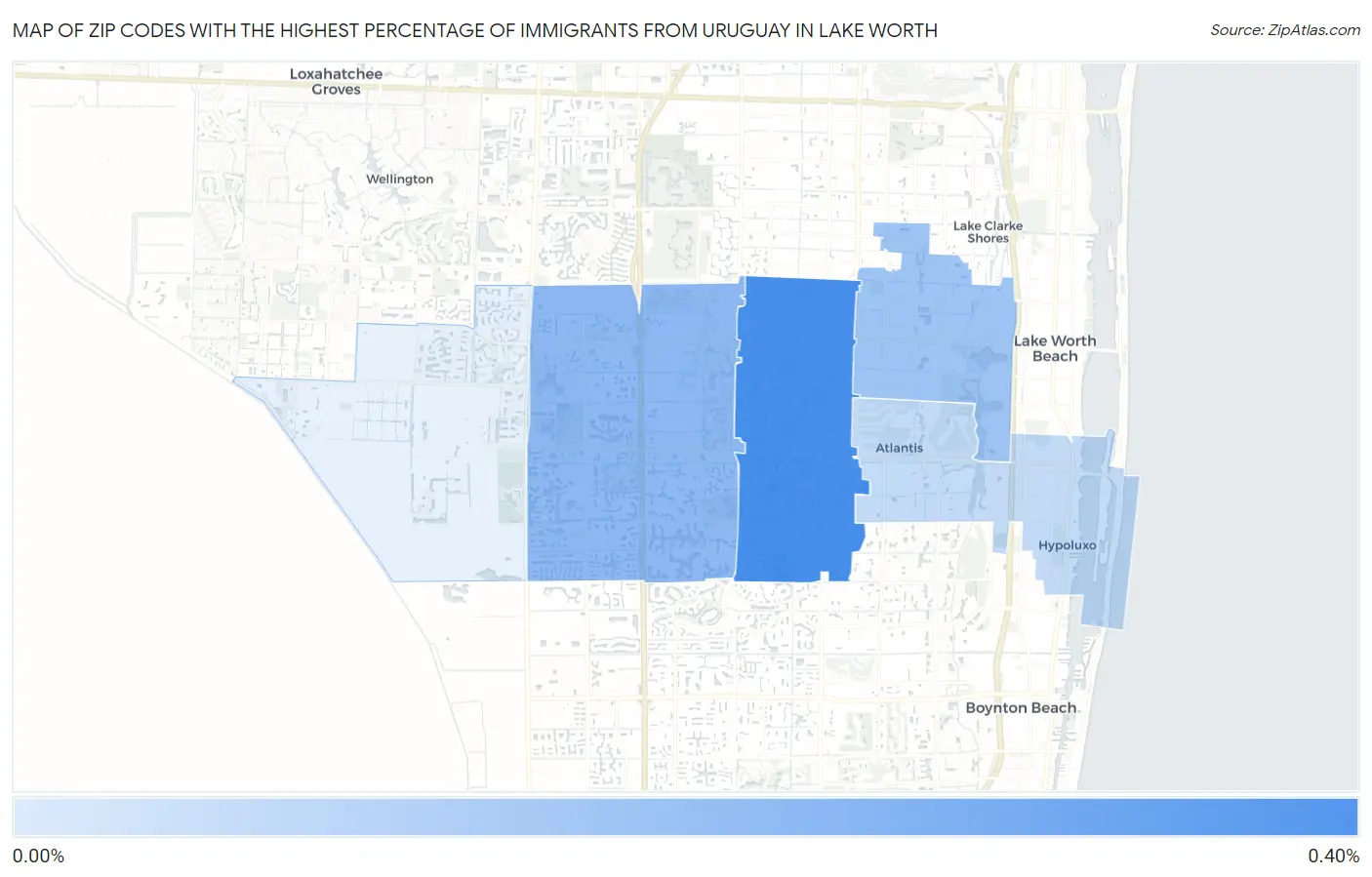 Zip Codes with the Highest Percentage of Immigrants from Uruguay in Lake Worth Map
