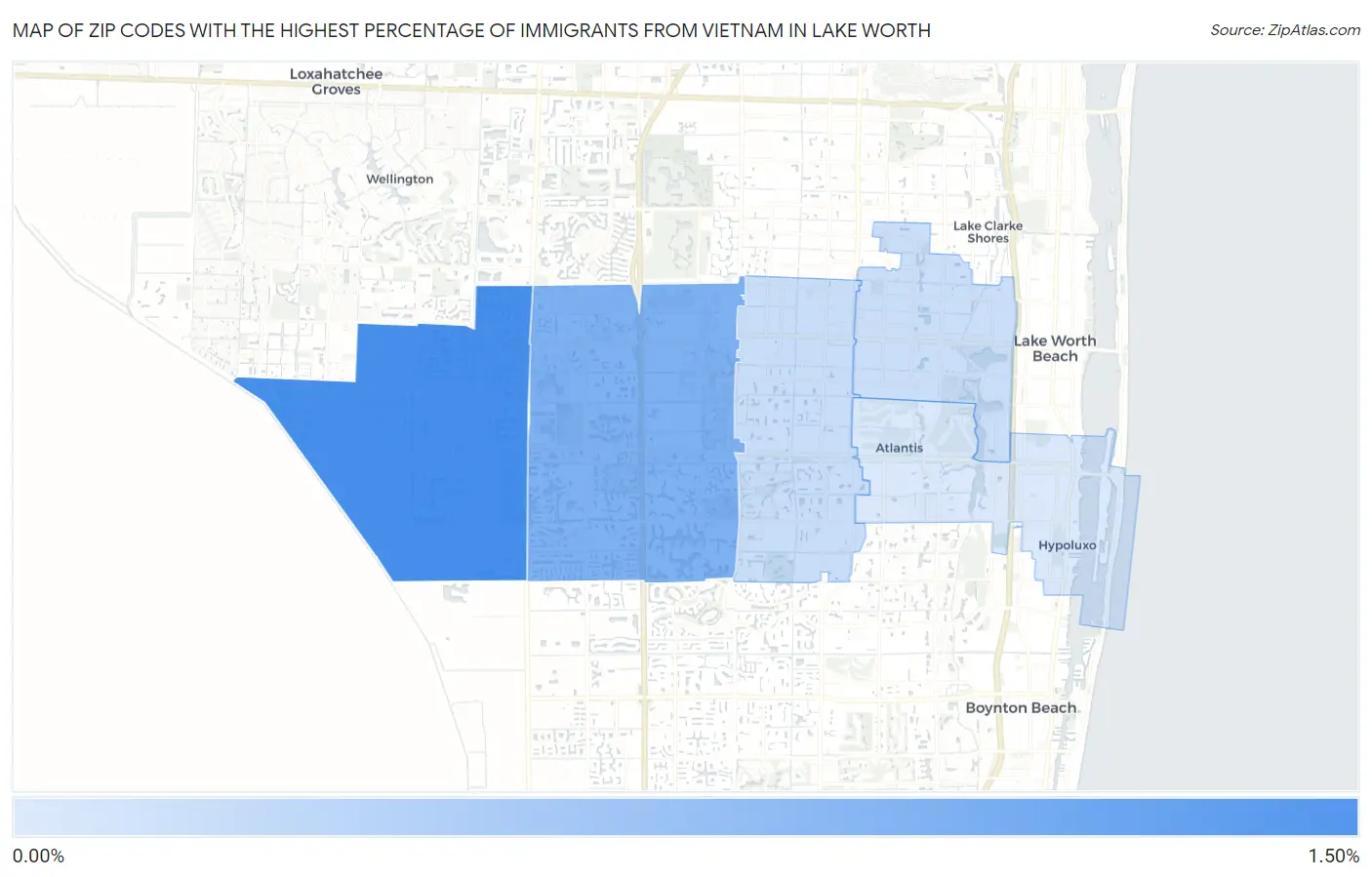 Zip Codes with the Highest Percentage of Immigrants from Vietnam in Lake Worth Map