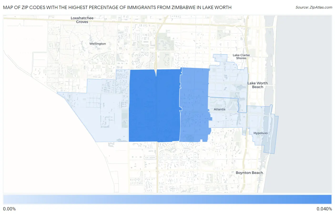 Zip Codes with the Highest Percentage of Immigrants from Zimbabwe in Lake Worth Map