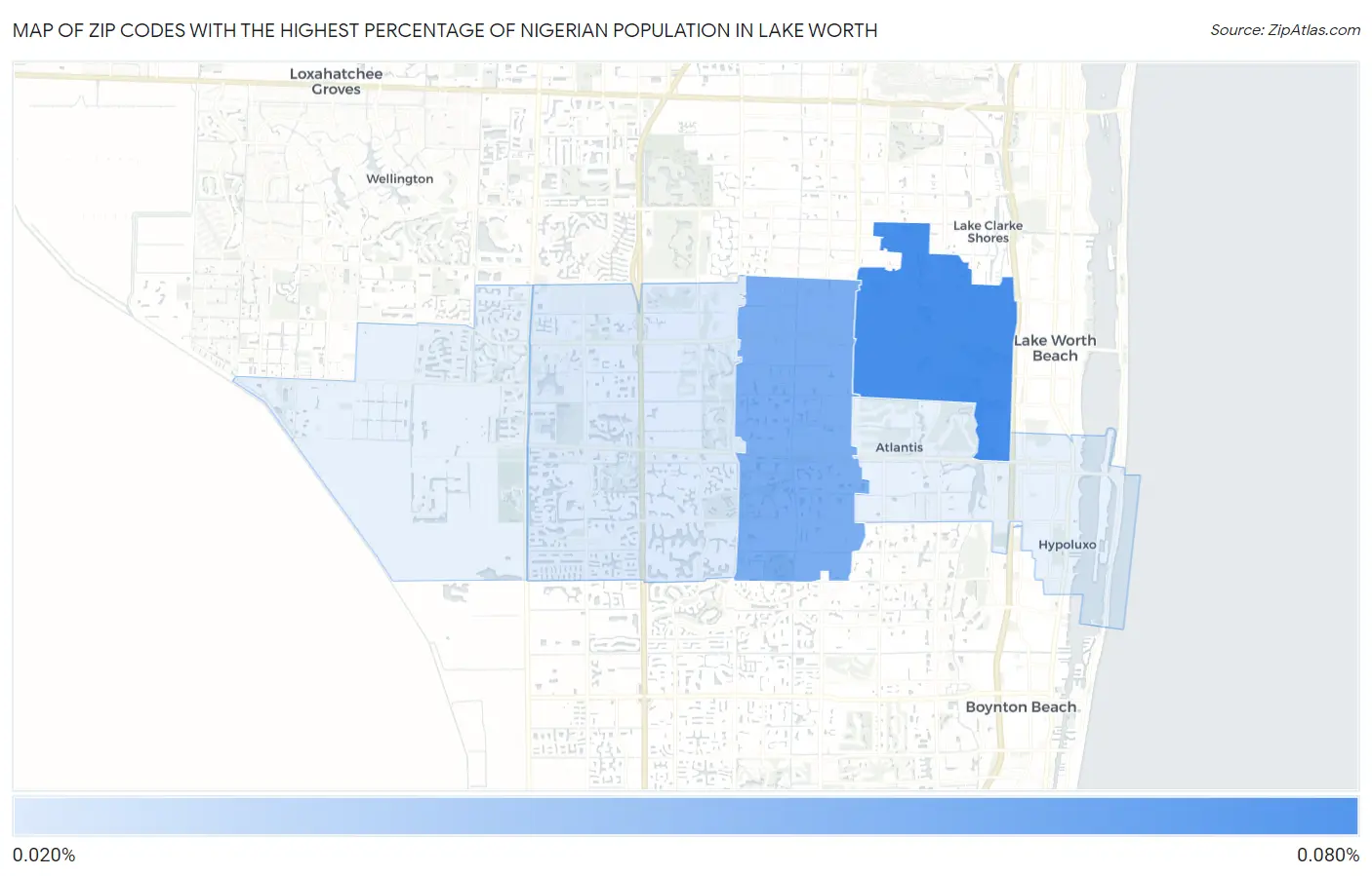 Zip Codes with the Highest Percentage of Nigerian Population in Lake Worth Map