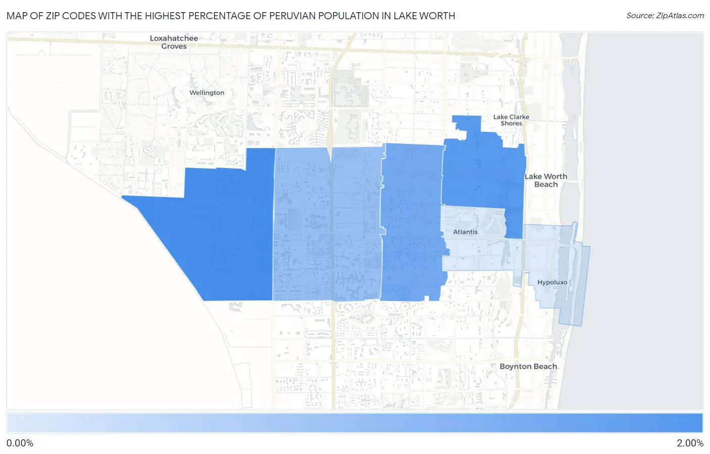Zip Codes with the Highest Percentage of Peruvian Population in Lake Worth Map