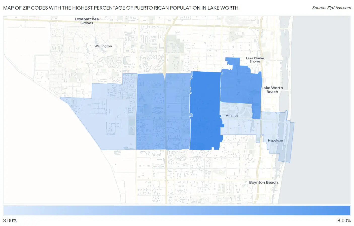 Zip Codes with the Highest Percentage of Puerto Rican Population in Lake Worth Map