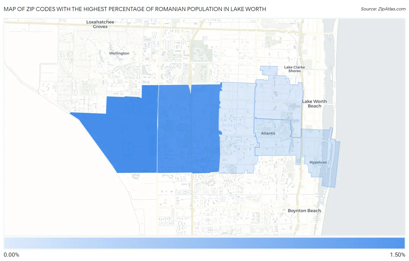Zip Codes with the Highest Percentage of Romanian Population in Lake Worth Map