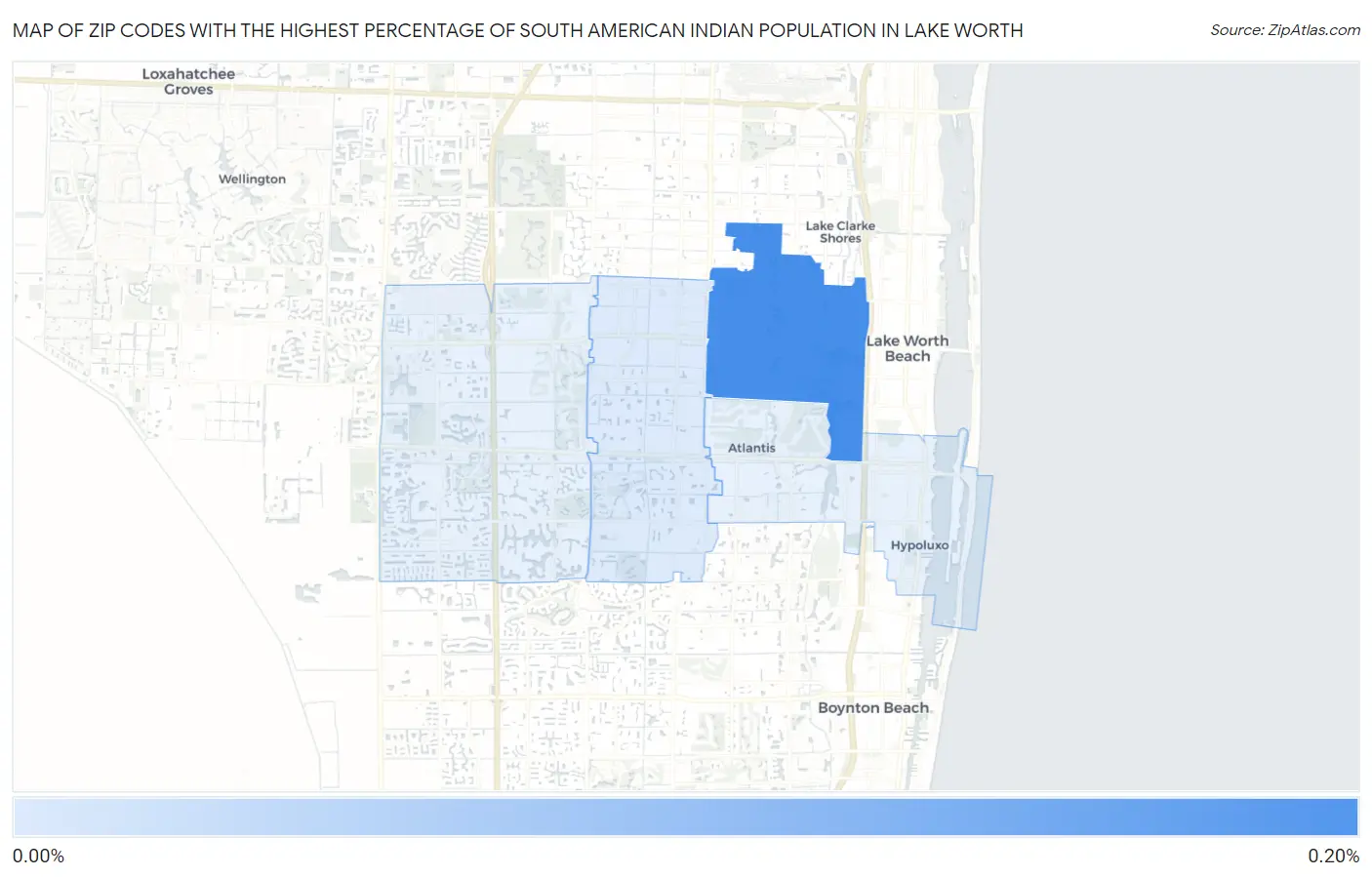 Zip Codes with the Highest Percentage of South American Indian Population in Lake Worth Map