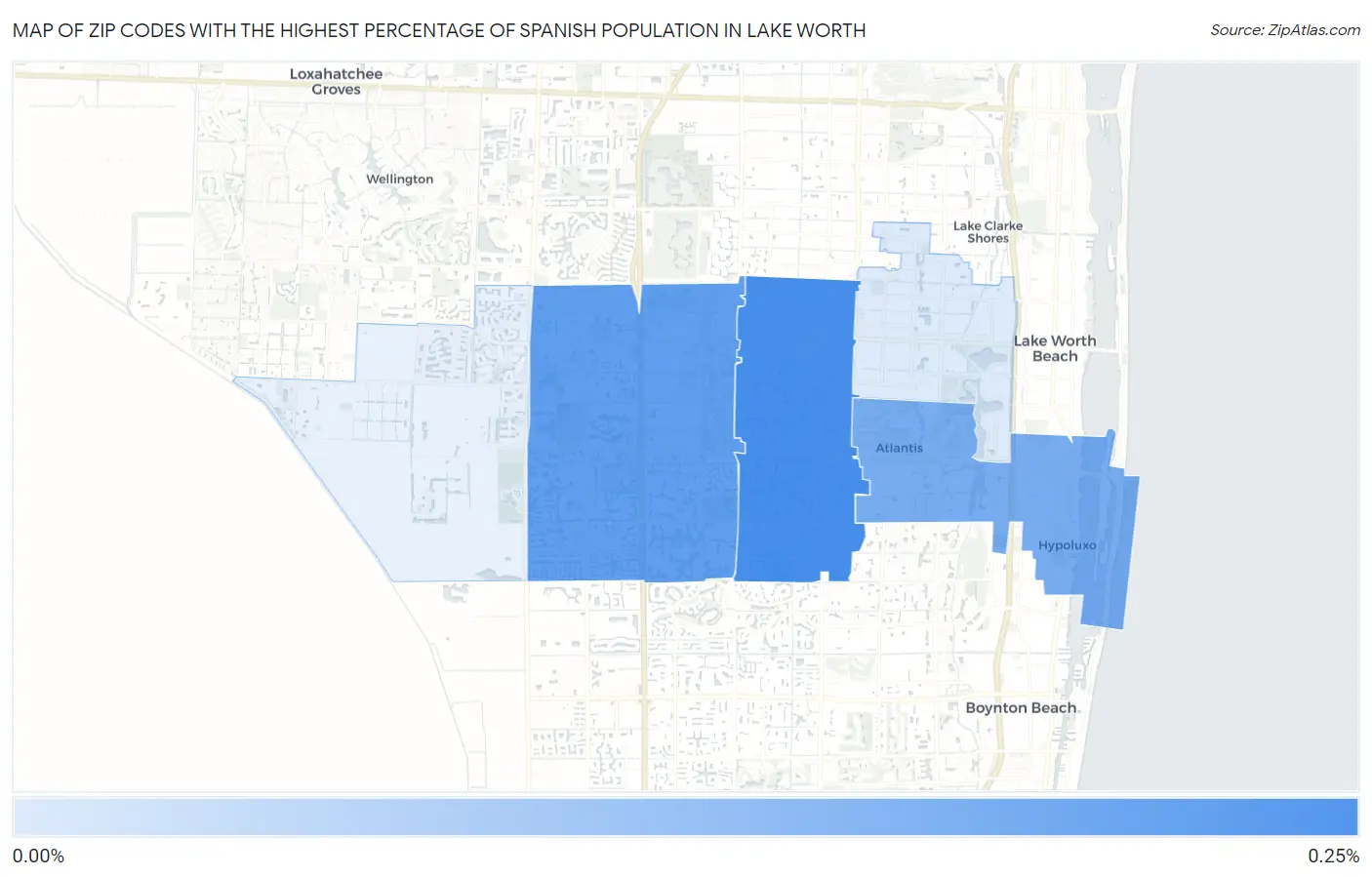 Zip Codes with the Highest Percentage of Spanish Population in Lake Worth Map