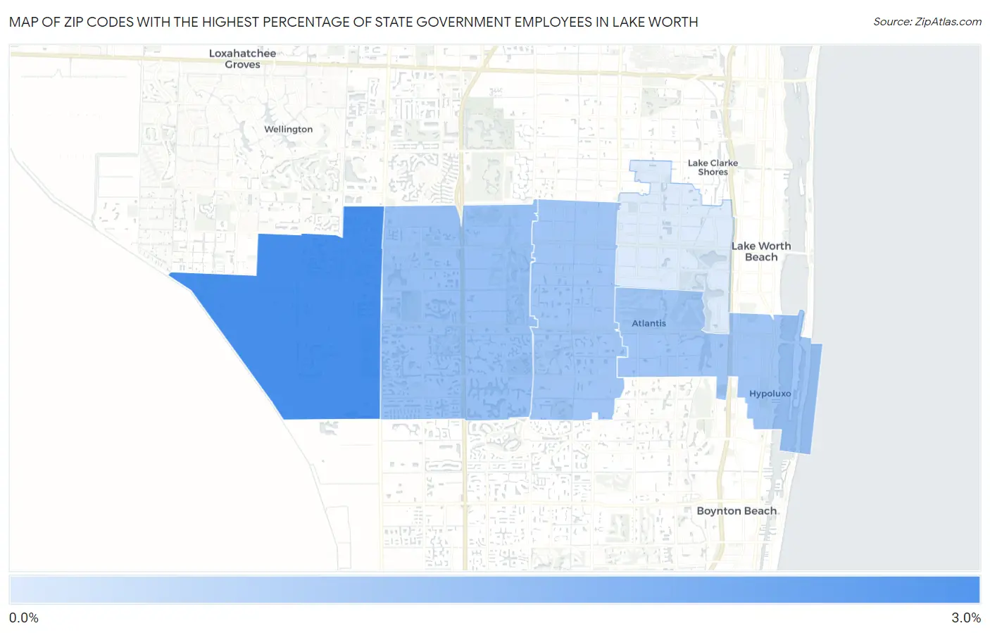 Zip Codes with the Highest Percentage of State Government Employees in Lake Worth Map