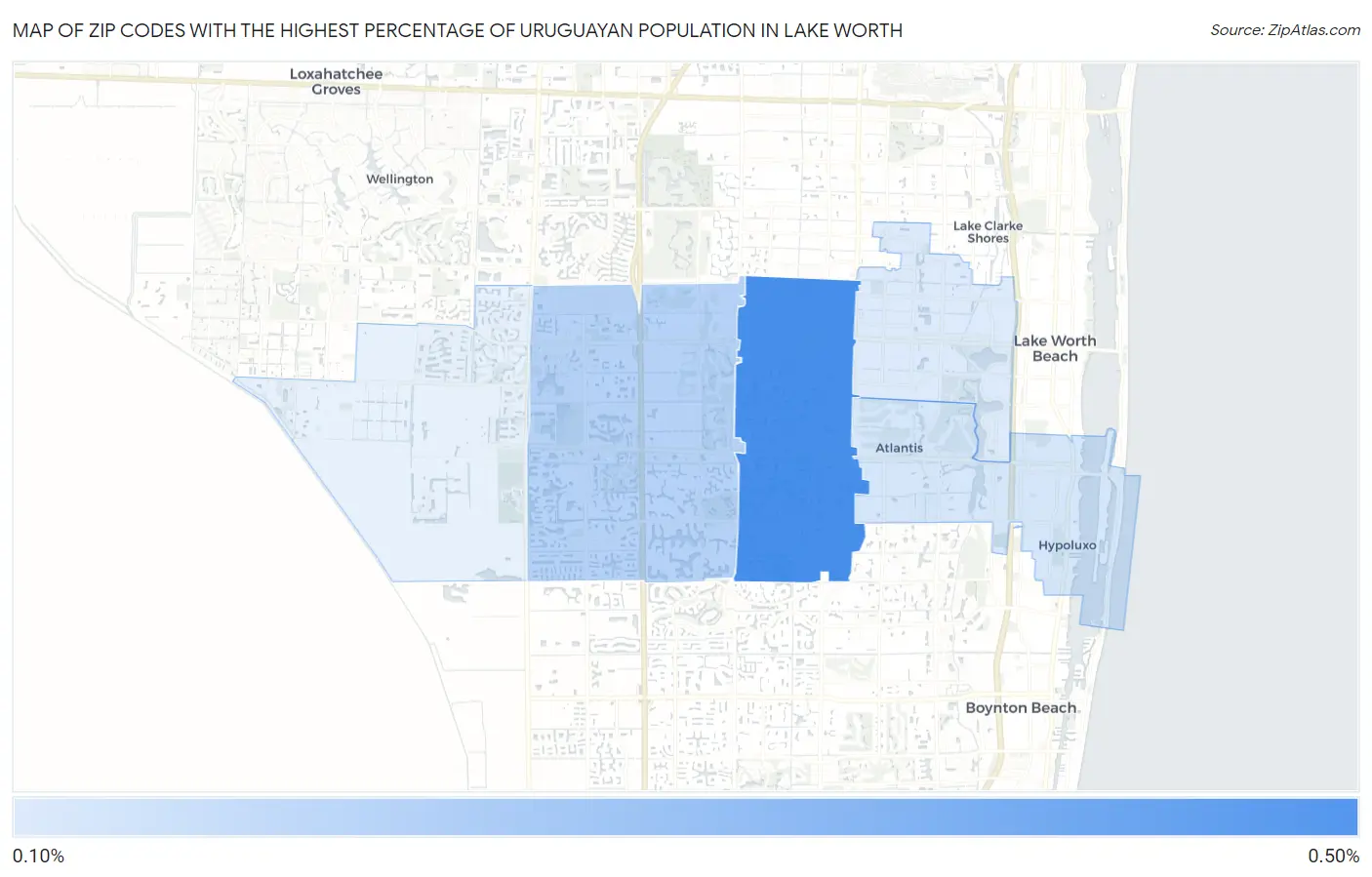 Zip Codes with the Highest Percentage of Uruguayan Population in Lake Worth Map