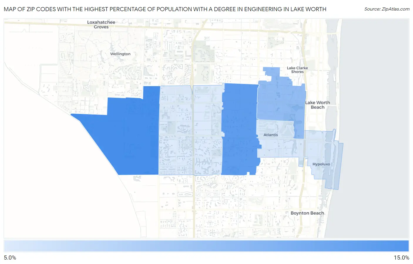 Zip Codes with the Highest Percentage of Population with a Degree in Engineering in Lake Worth Map