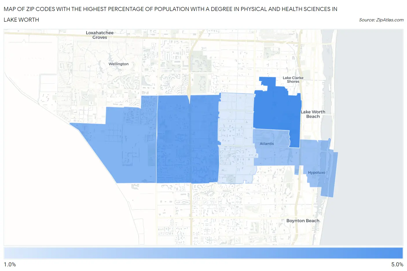 Zip Codes with the Highest Percentage of Population with a Degree in Physical and Health Sciences in Lake Worth Map