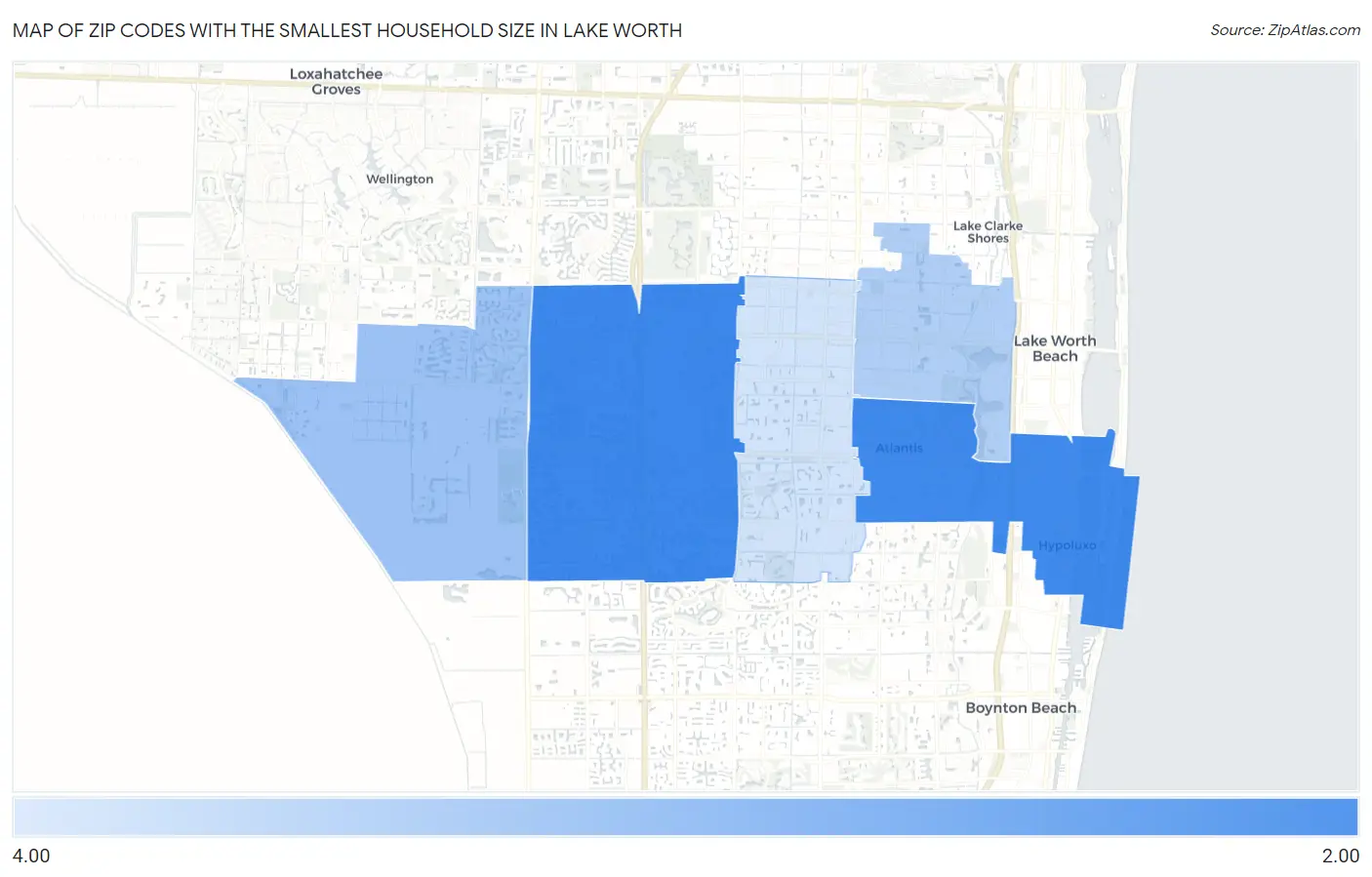 Zip Codes with the Smallest Household Size in Lake Worth Map