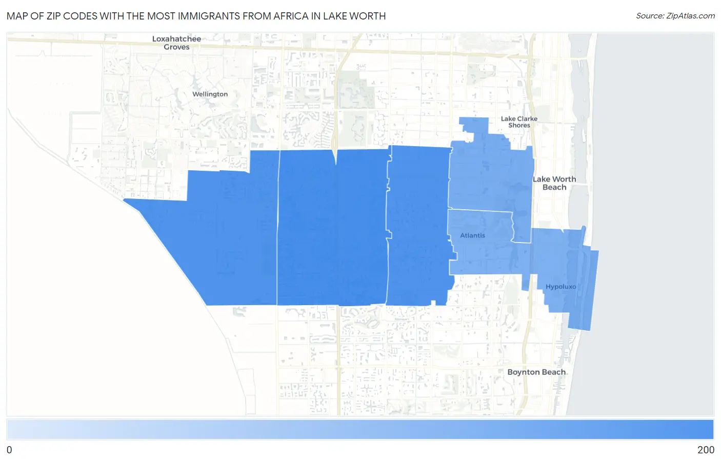 Zip Codes with the Most Immigrants from Africa in Lake Worth Map