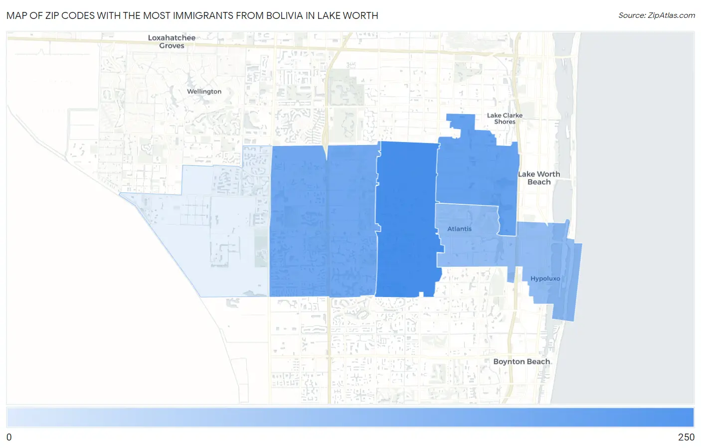 Zip Codes with the Most Immigrants from Bolivia in Lake Worth Map