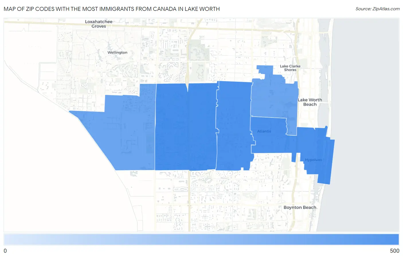 Zip Codes with the Most Immigrants from Canada in Lake Worth Map