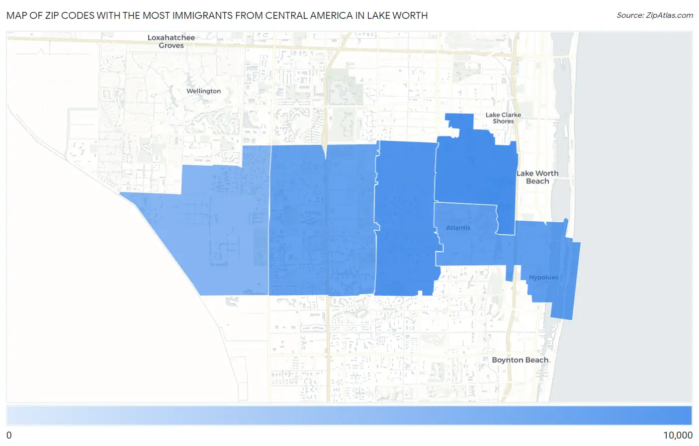 Zip Codes with the Most Immigrants from Central America in Lake Worth Map