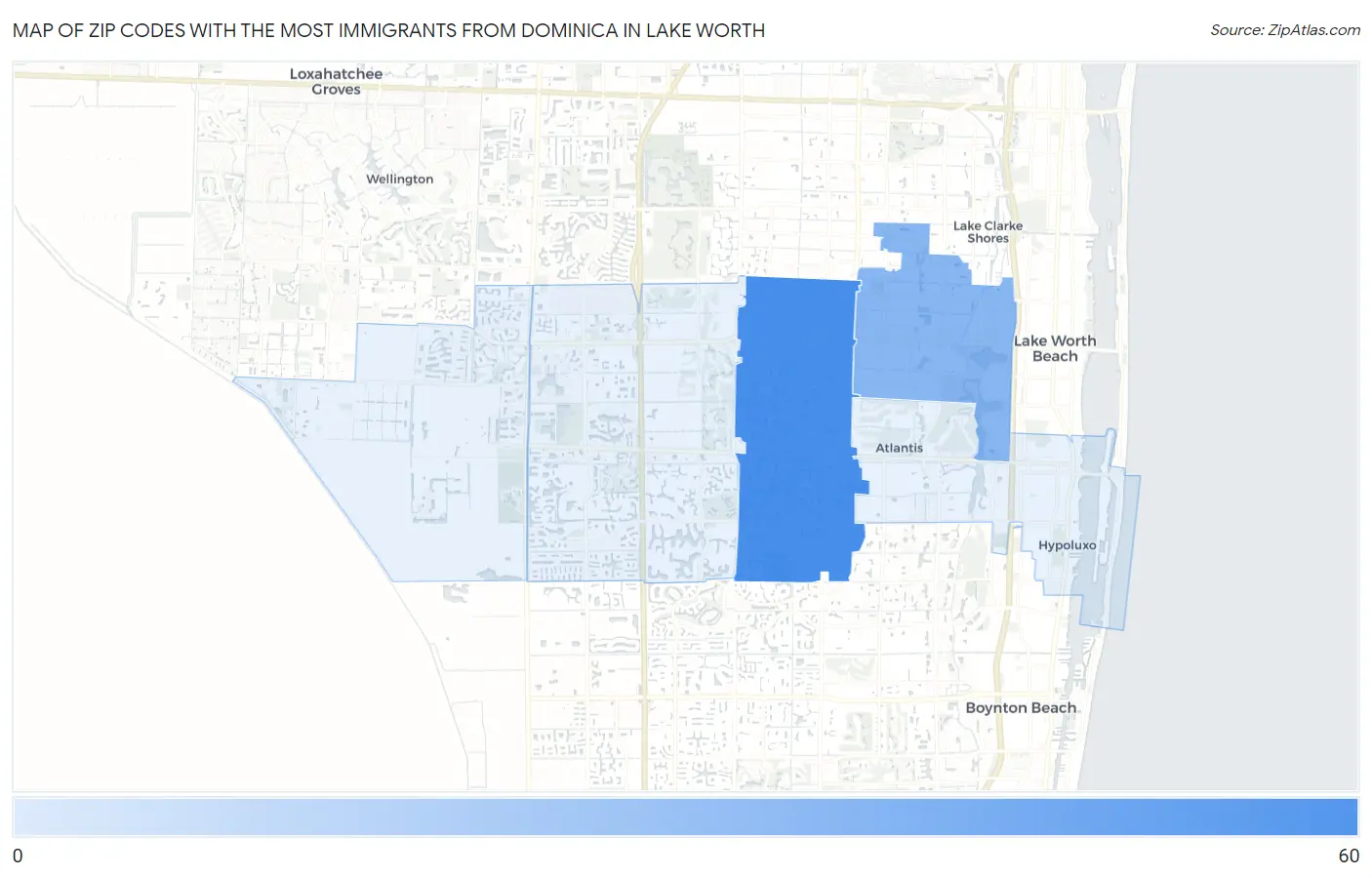 Zip Codes with the Most Immigrants from Dominica in Lake Worth Map