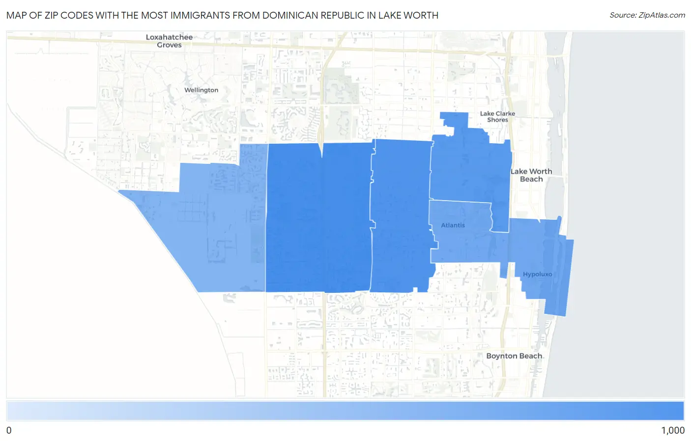 Zip Codes with the Most Immigrants from Dominican Republic in Lake Worth Map