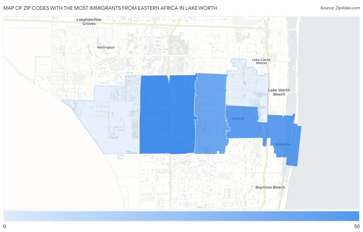 Zip Codes with the Most Immigrants from Eastern Africa in Lake Worth Map