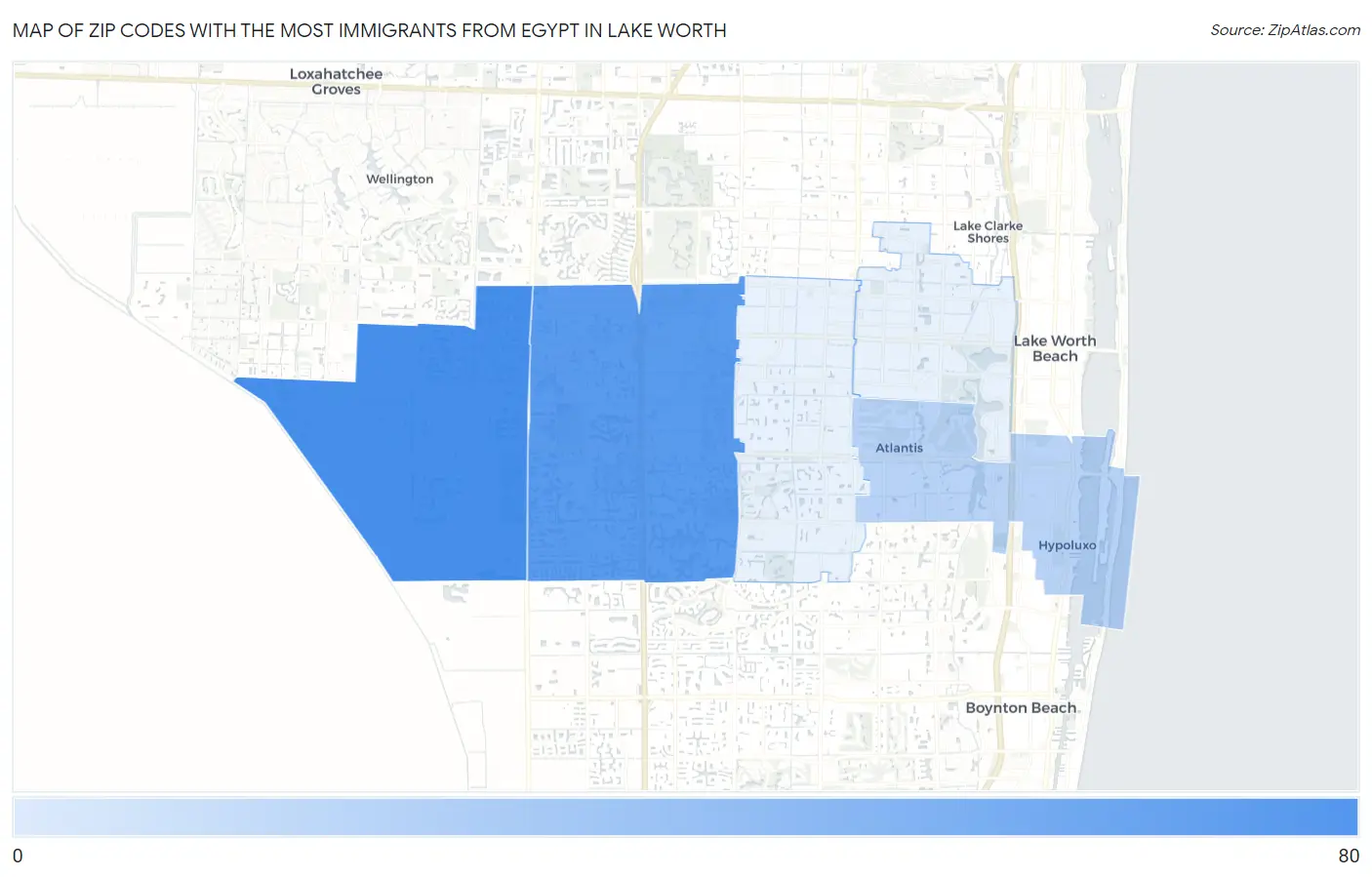 Zip Codes with the Most Immigrants from Egypt in Lake Worth Map