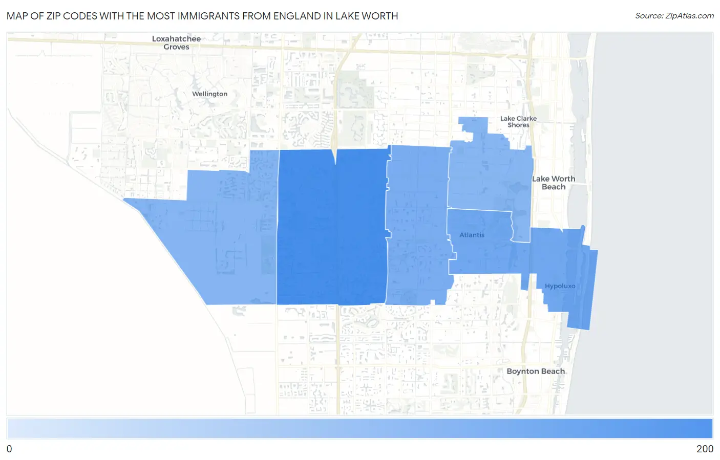 Zip Codes with the Most Immigrants from England in Lake Worth Map