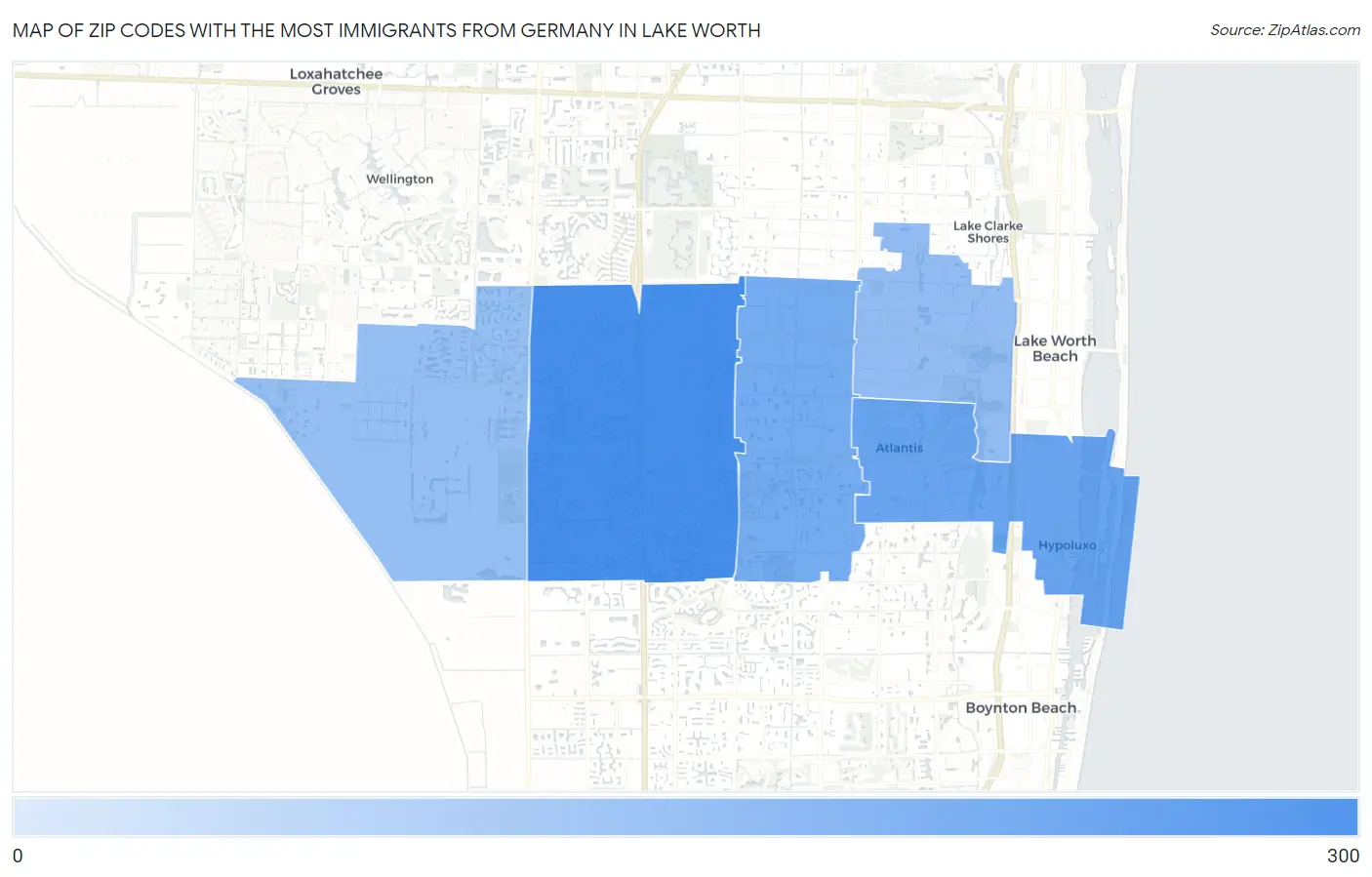Zip Codes with the Most Immigrants from Germany in Lake Worth Map