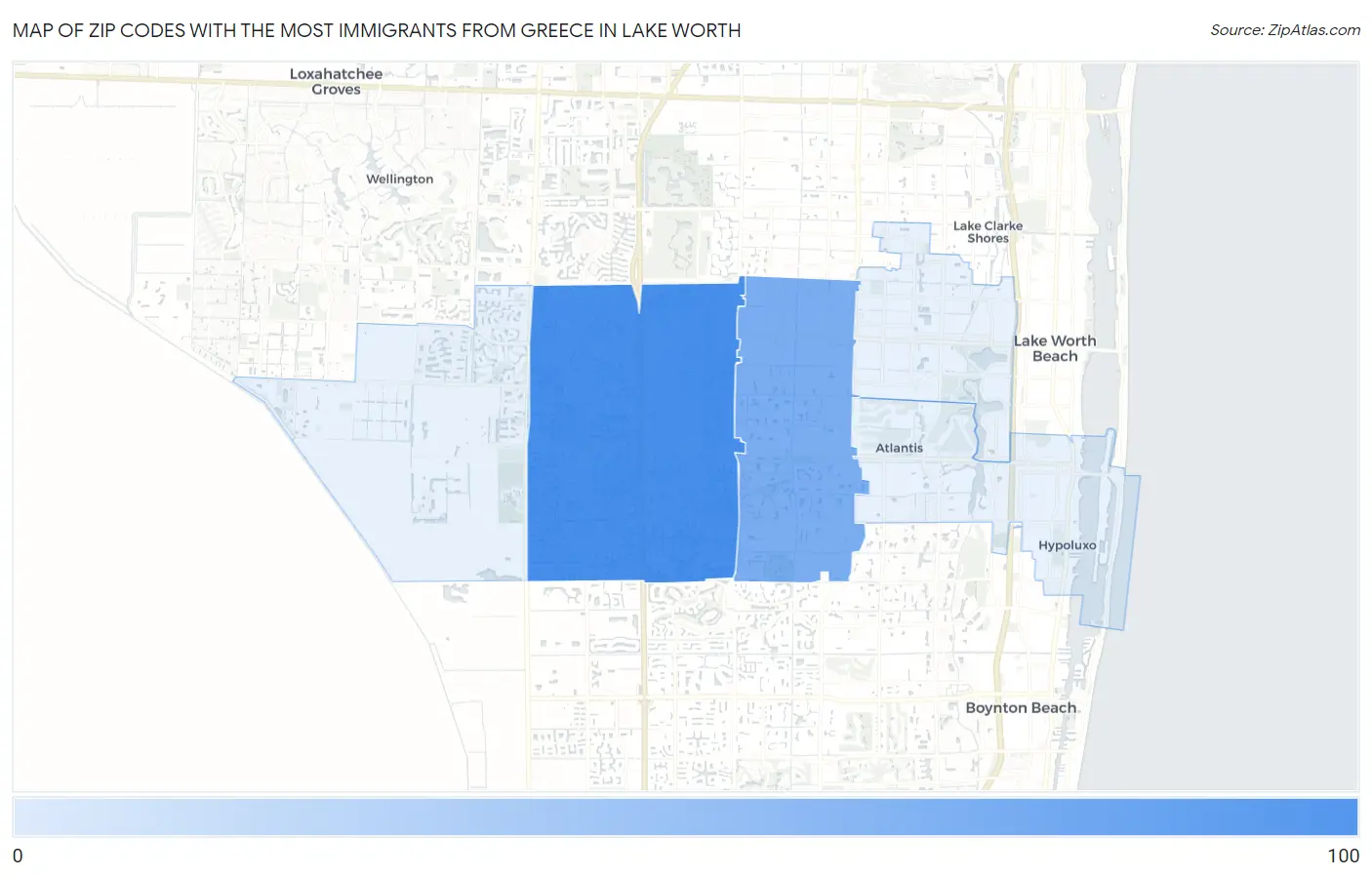 Zip Codes with the Most Immigrants from Greece in Lake Worth Map