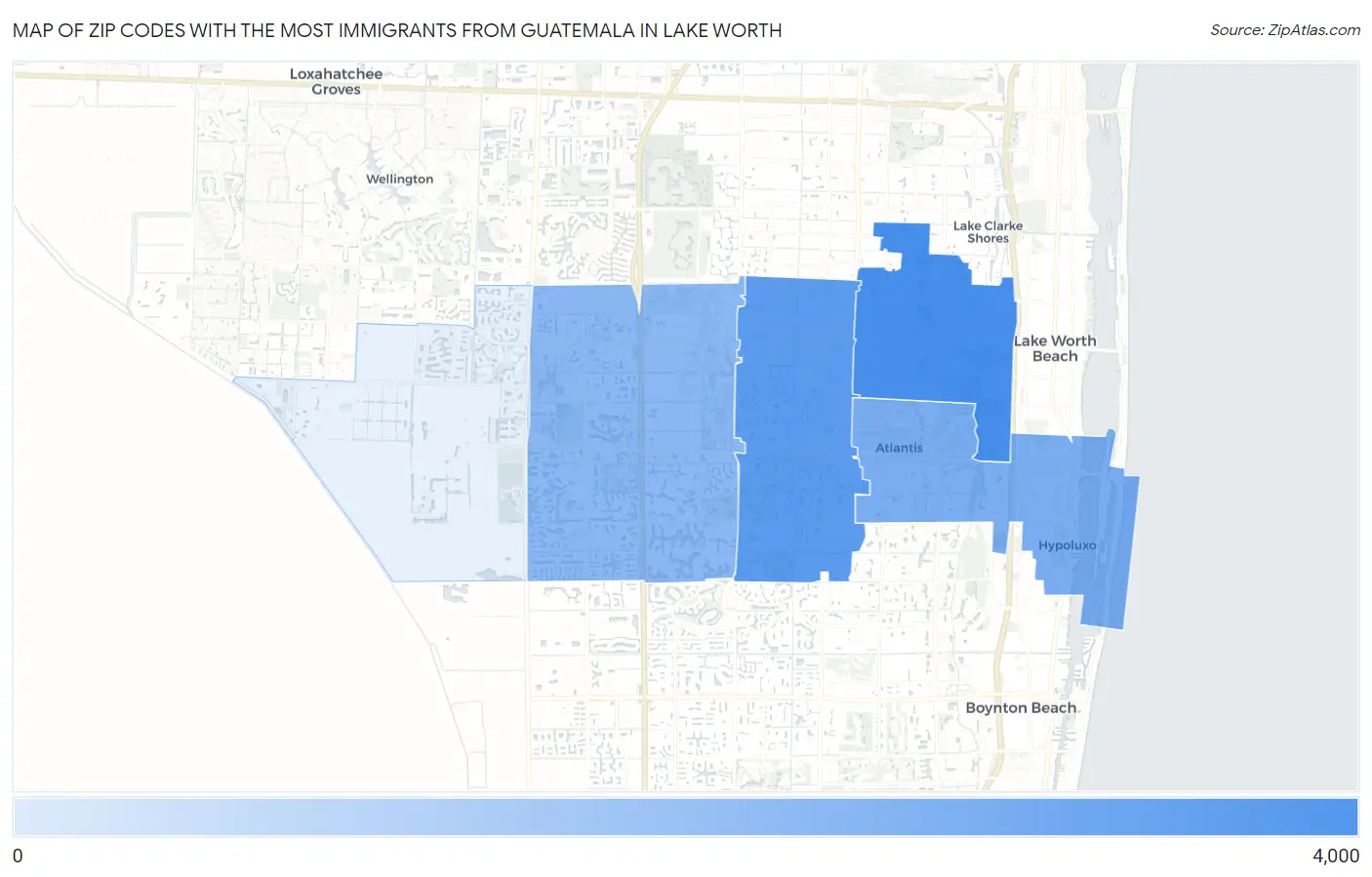 Zip Codes with the Most Immigrants from Guatemala in Lake Worth Map