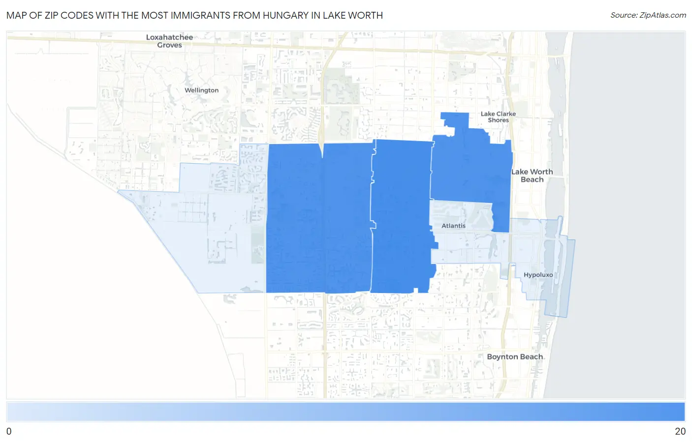 Zip Codes with the Most Immigrants from Hungary in Lake Worth Map