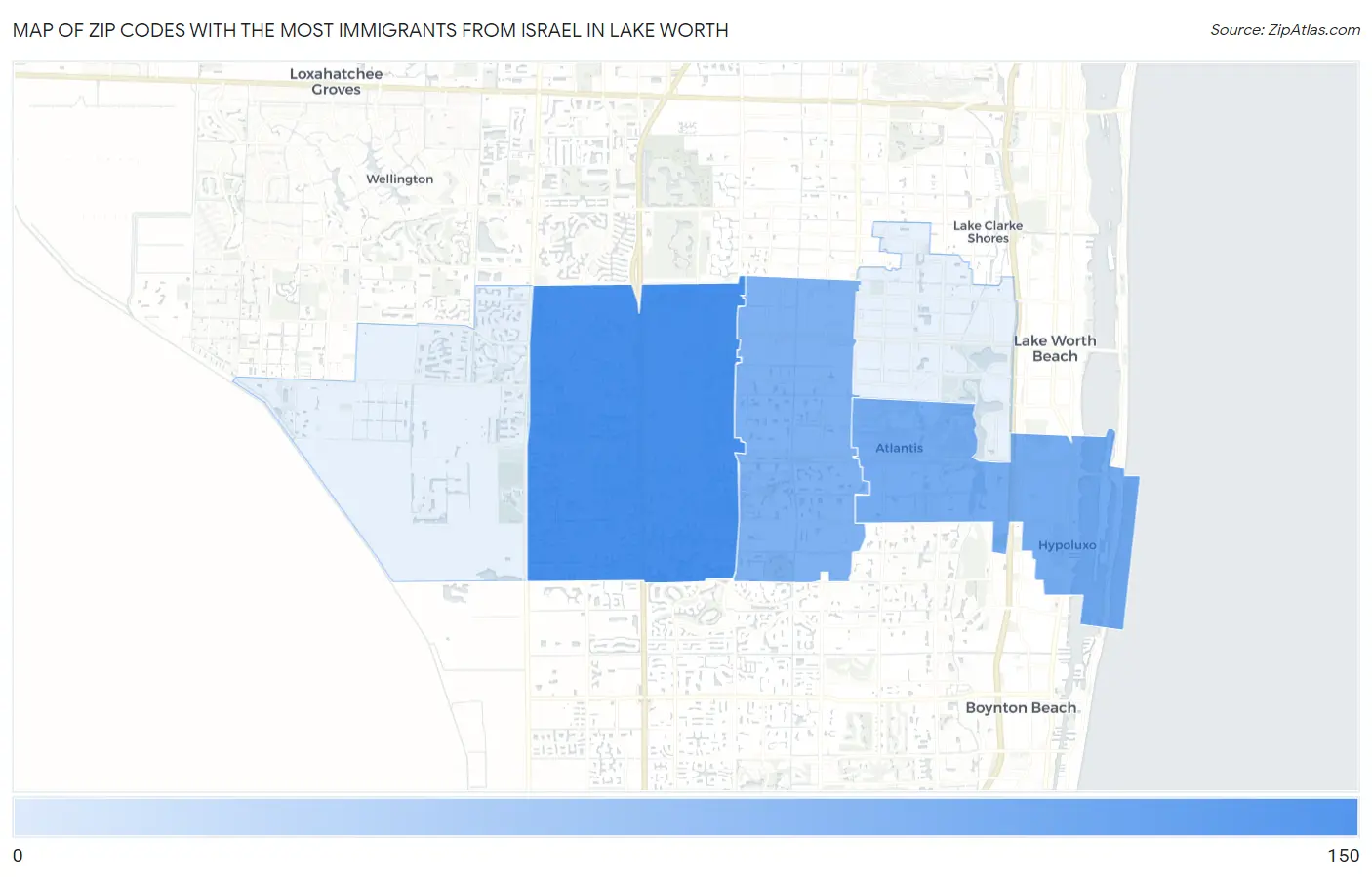 Zip Codes with the Most Immigrants from Israel in Lake Worth Map