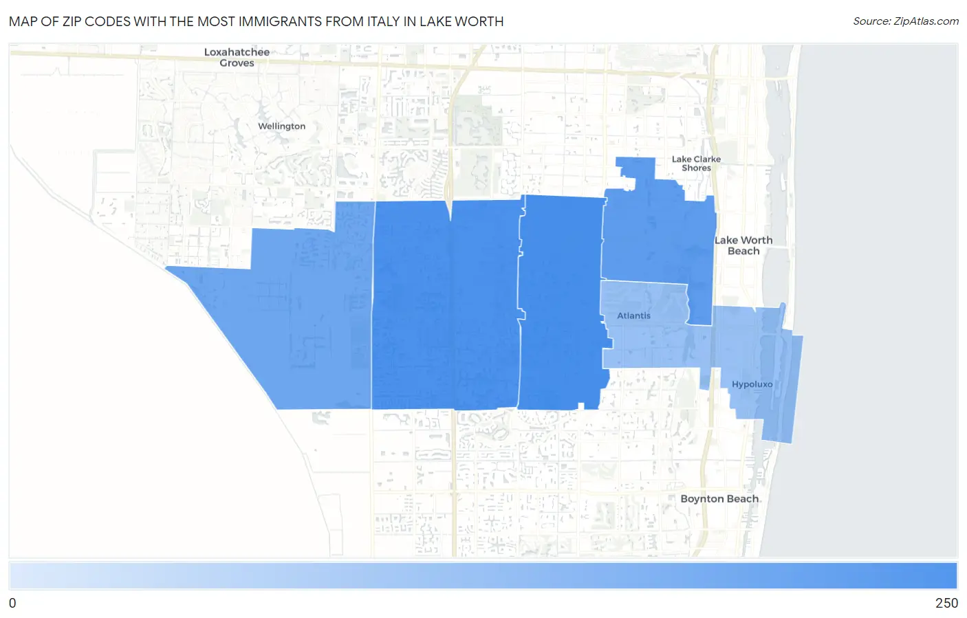 Zip Codes with the Most Immigrants from Italy in Lake Worth Map
