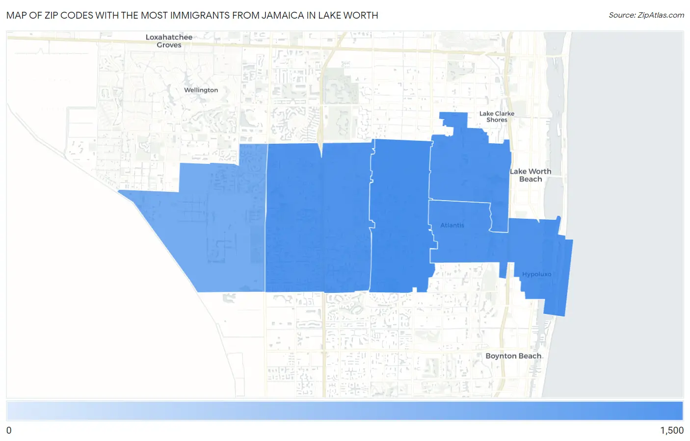Zip Codes with the Most Immigrants from Jamaica in Lake Worth Map