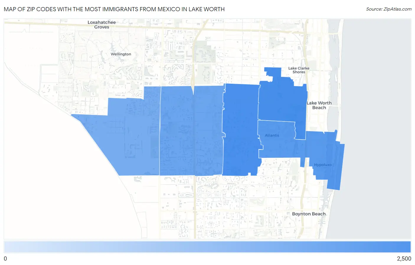 Zip Codes with the Most Immigrants from Mexico in Lake Worth Map