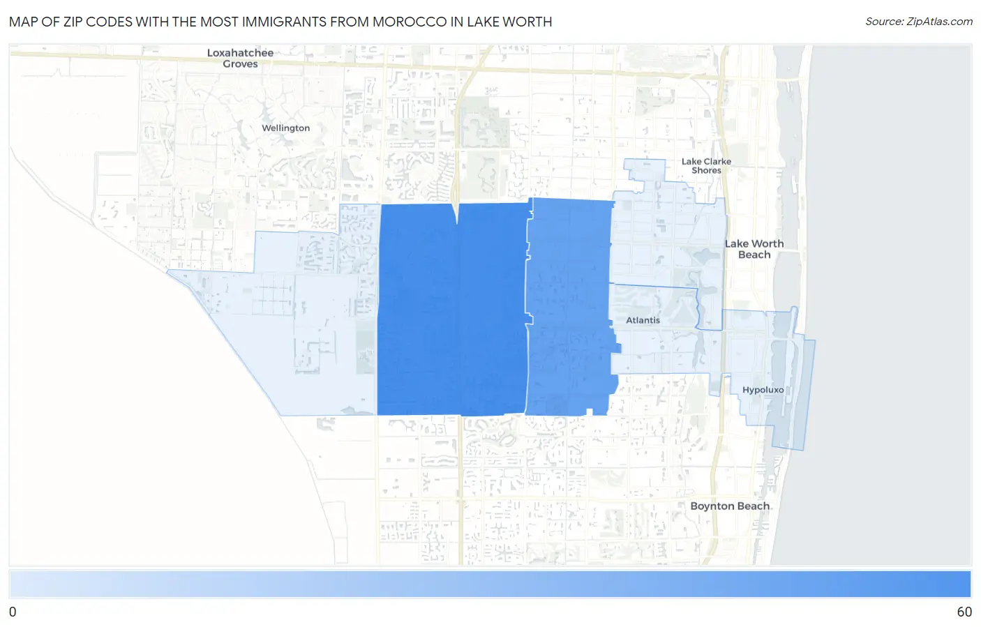 Zip Codes with the Most Immigrants from Morocco in Lake Worth Map