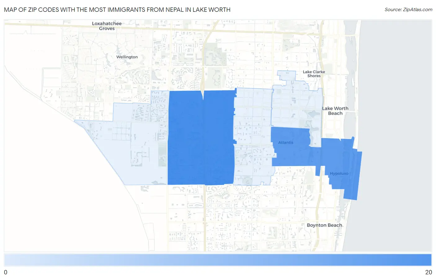 Zip Codes with the Most Immigrants from Nepal in Lake Worth Map