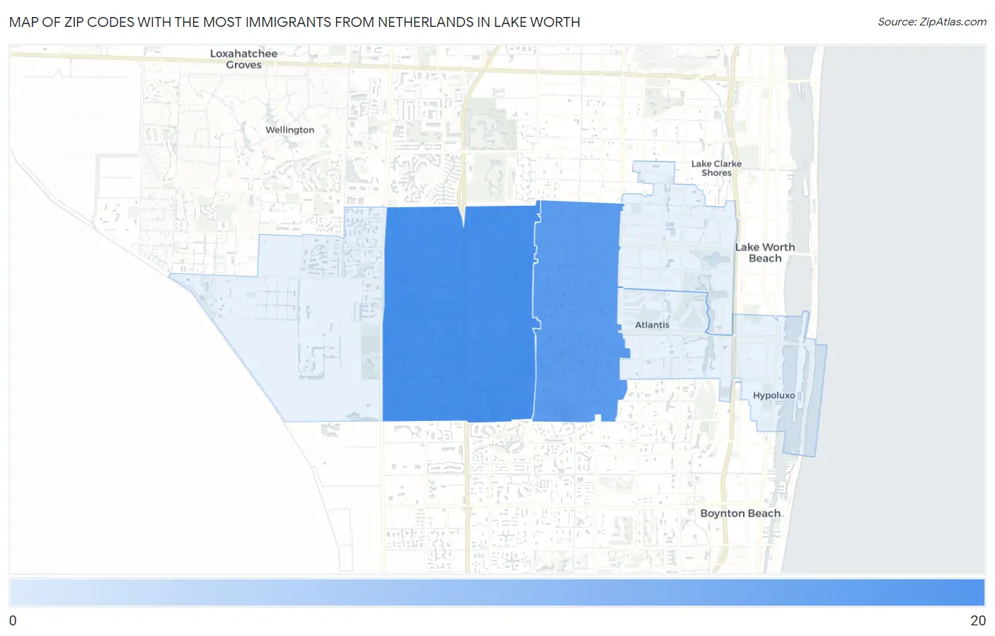 Zip Codes with the Most Immigrants from Netherlands in Lake Worth Map