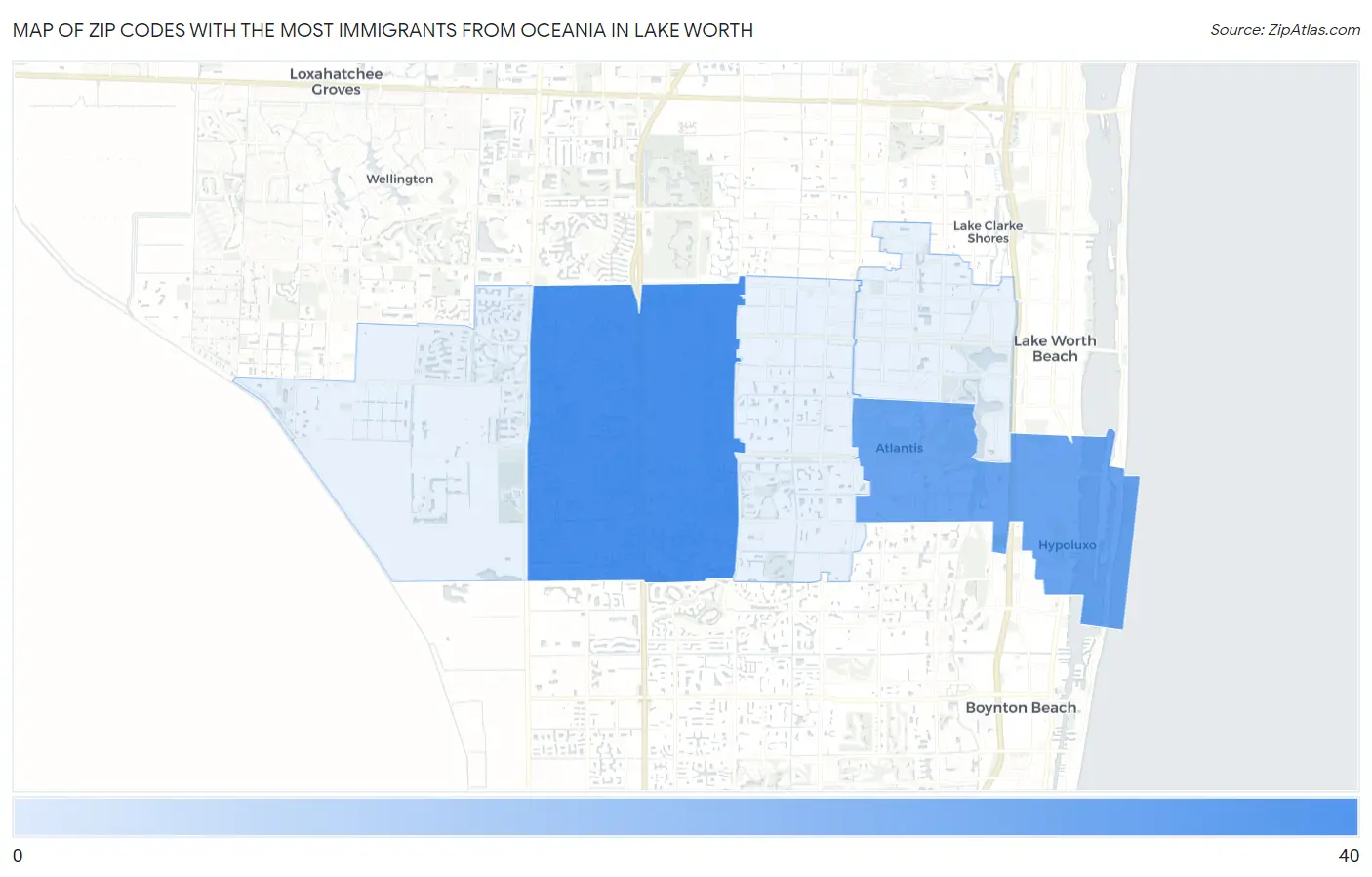 Zip Codes with the Most Immigrants from Oceania in Lake Worth Map