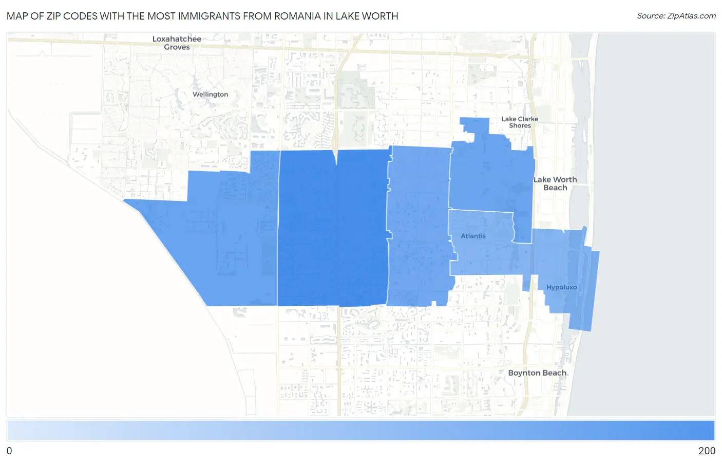 Zip Codes with the Most Immigrants from Romania in Lake Worth Map
